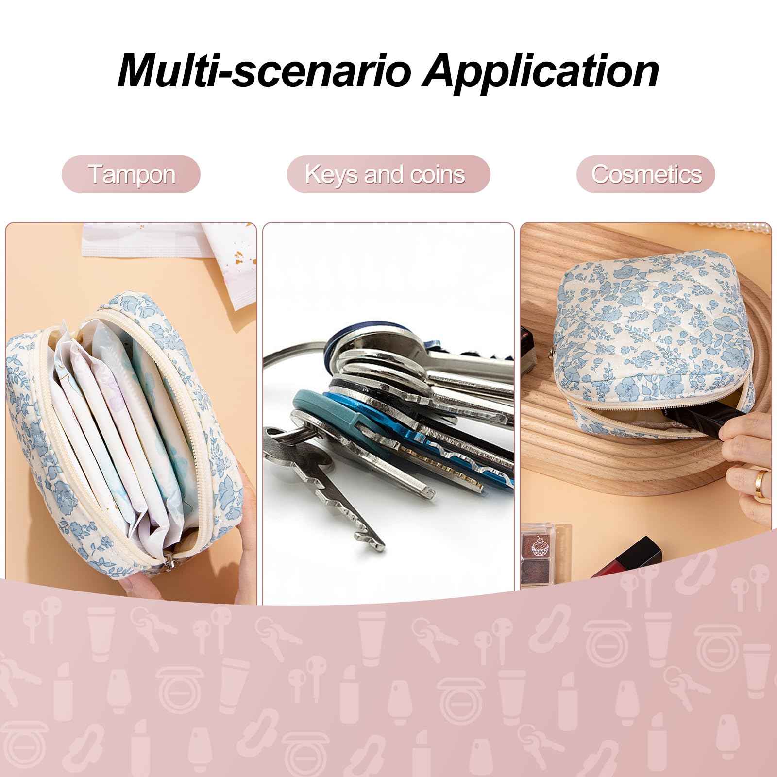 SXS LACONIC Small Makeup Bag for Purse,Quilted Cosmetic Pouch, Mini Make up Bags with Compartments Inside, Cute Cosmetic Organizer for Women, Travel Toiletry Bag