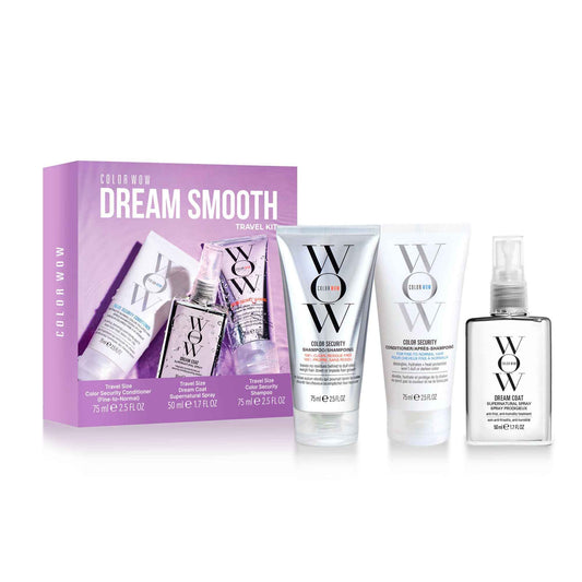 COLOR WOW Dream Smooth Travel Kit – Includes Shampoo, Conditioner and Dream Coat – Get the silky, liquidy, glossy texture of your dreams and defy humidity for days, everywhere you go