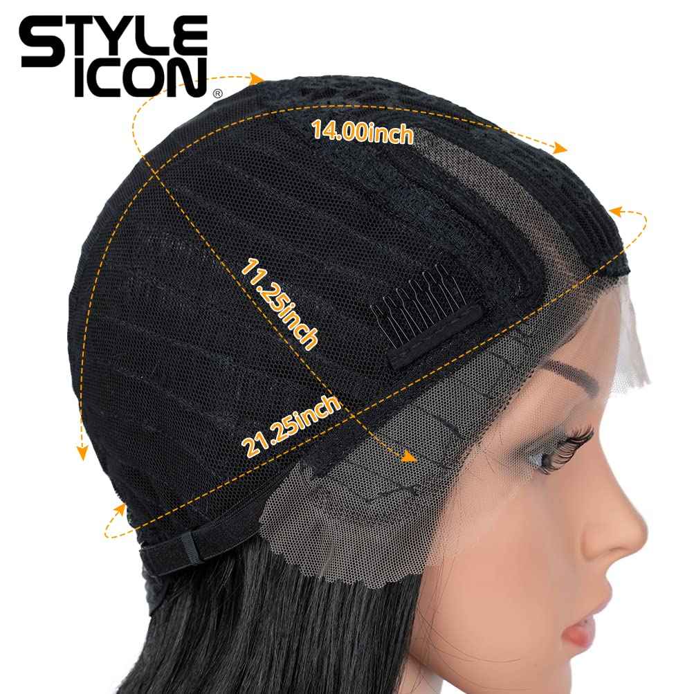 Style Icon 28" Lace Front Wigs Long Straight Synthetic Black Wig (Side Part Lace Wig, 1B)