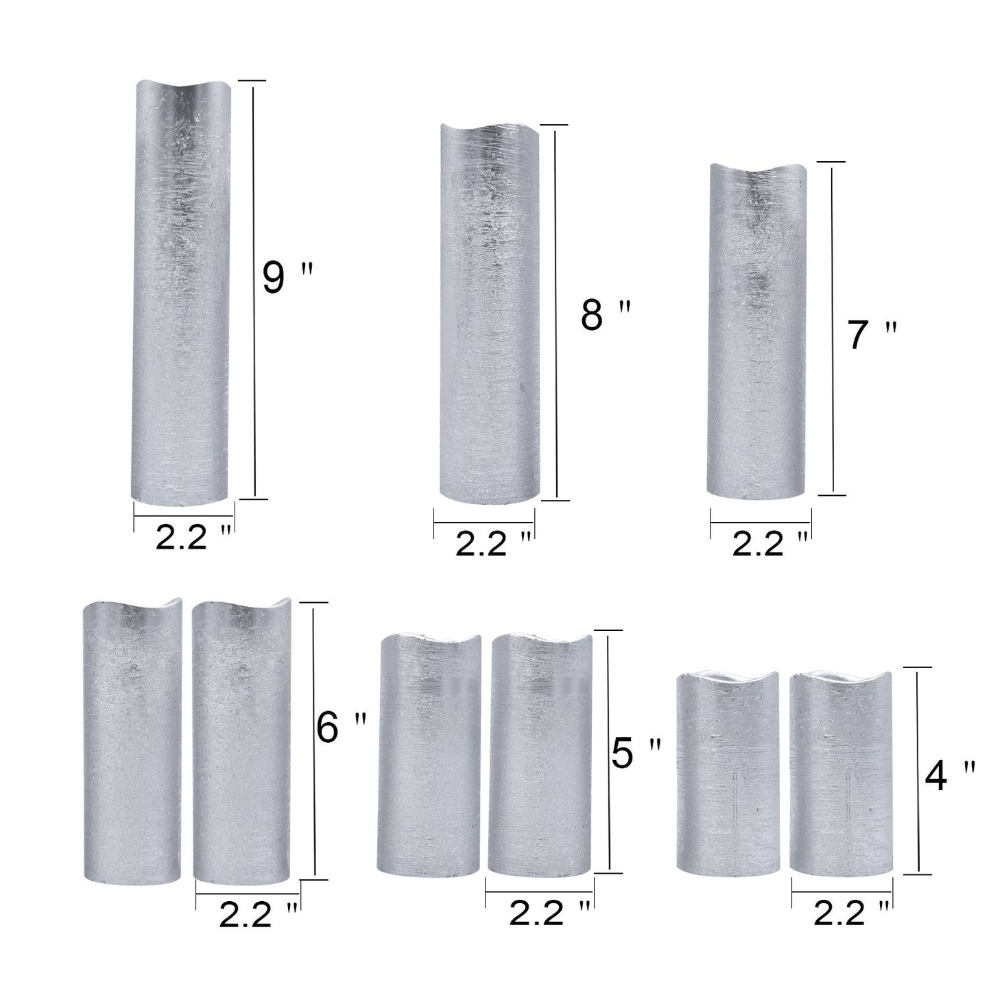 Eldnacele Flameless Candles Flickering LED Silver Pillar Candles Warm White Set of 9(H4 5" 6" 7" 8" 9" x D2.2) Electric Unscented Wax Silver Coated Battery Candles with Remote Timer for Home Deco