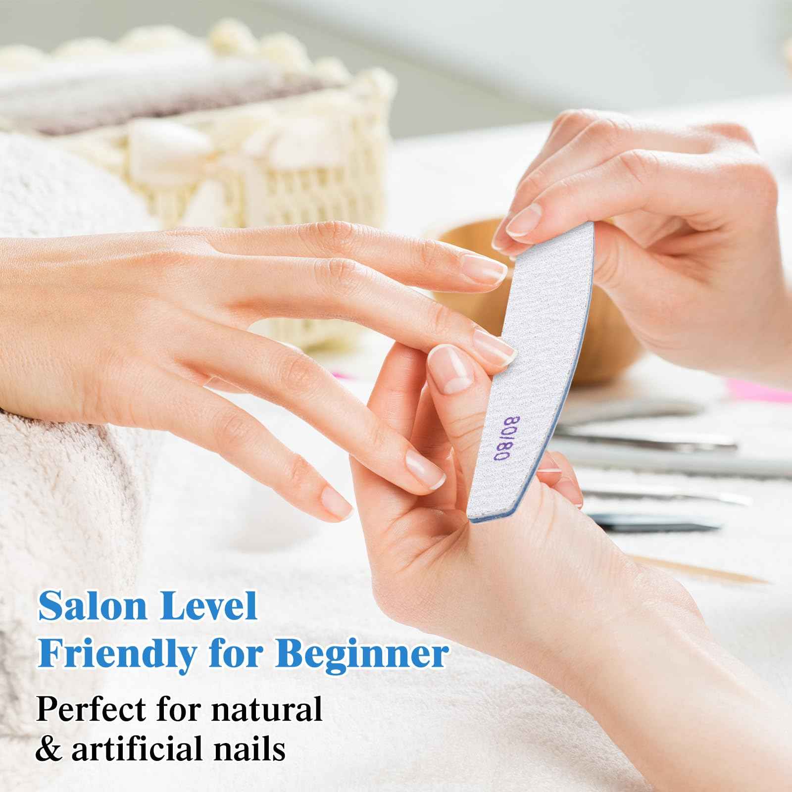 Lanties 200 Pcs 80/80 Grit Nail Files, Reusable Nail File Double Sided Emery Boards for Acrylic and Gel Nails, Professional Fingernail File Manicure Tools for Salon Pedicure Beauty (Sector)