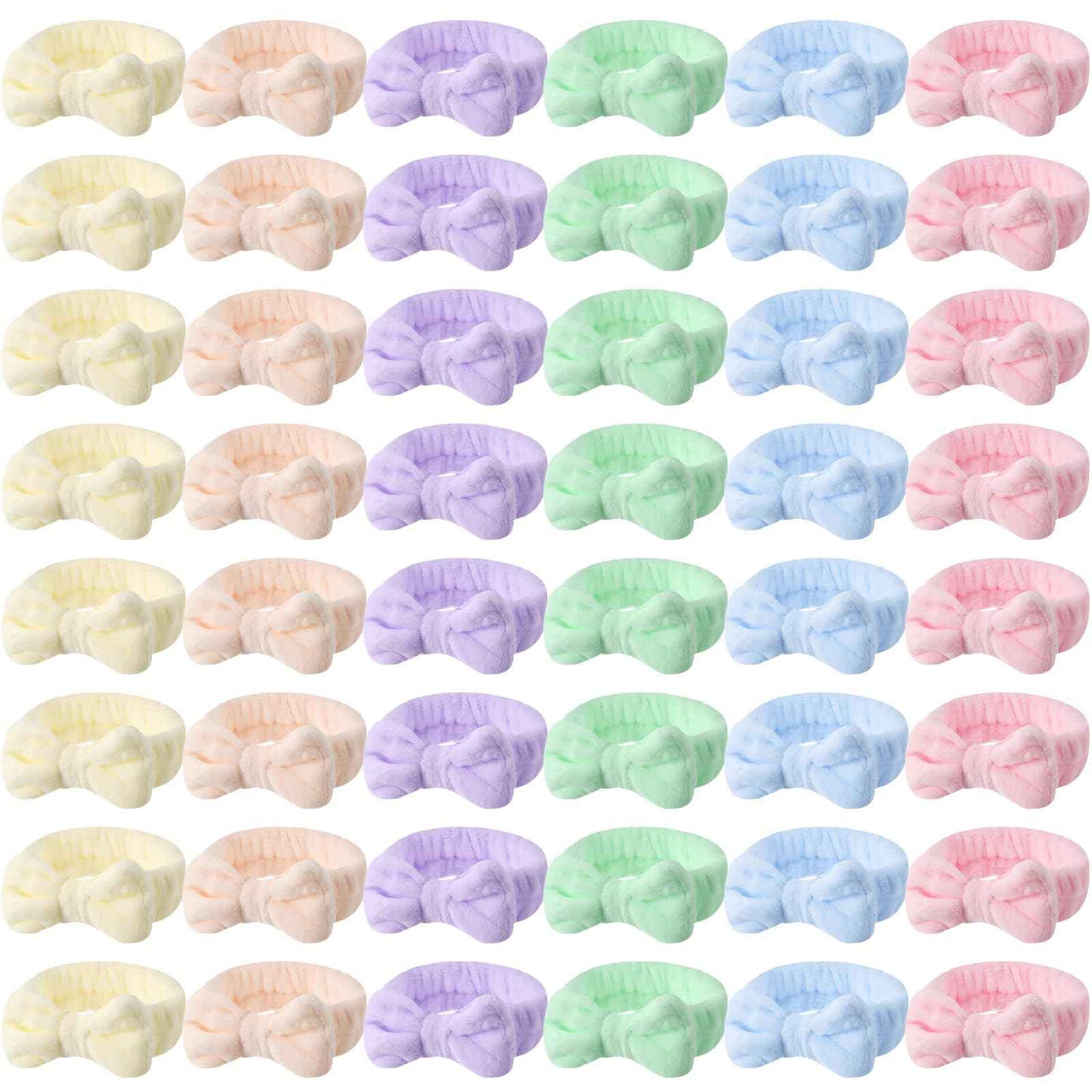 WILLBOND 48 Pieces Pastel Spa Headband Bulk Flannel Bow Hair Band Fluffy Plush Facial Makeup Headband for Women Washing Face Spa Shower Cleansing