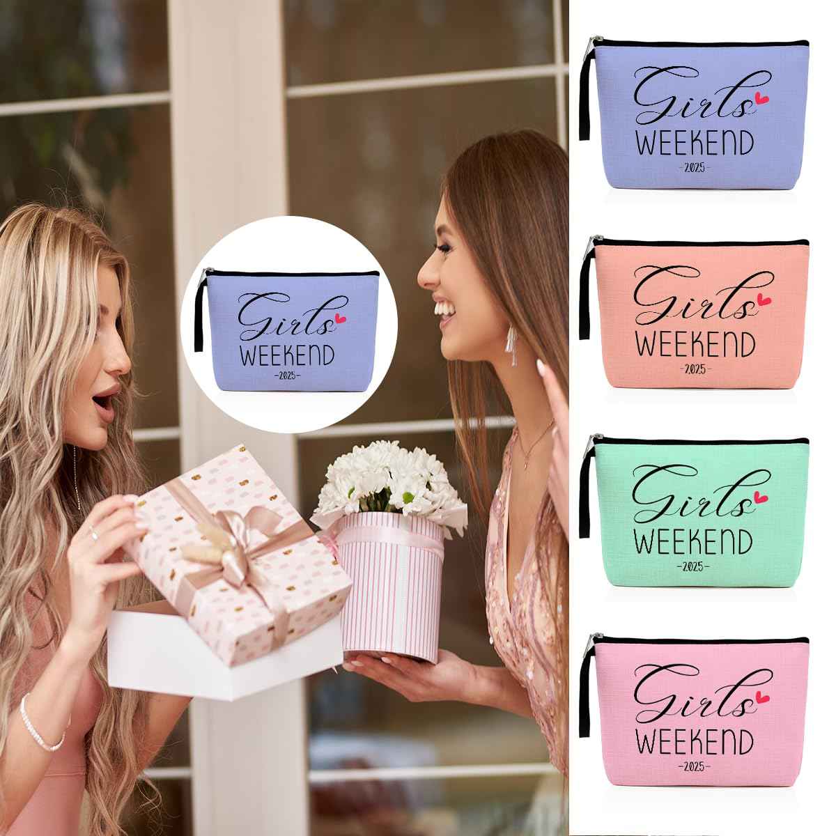 Hanamiya Na 4Pcs Weekend Makeup Bag Trip Gifts Favors Bag Girls Weekend Gifts Friendship Gifts for Women Girls BFF Bride Cosmetic Bag Zipper Pouch Wedding birthday Bachelorette Party