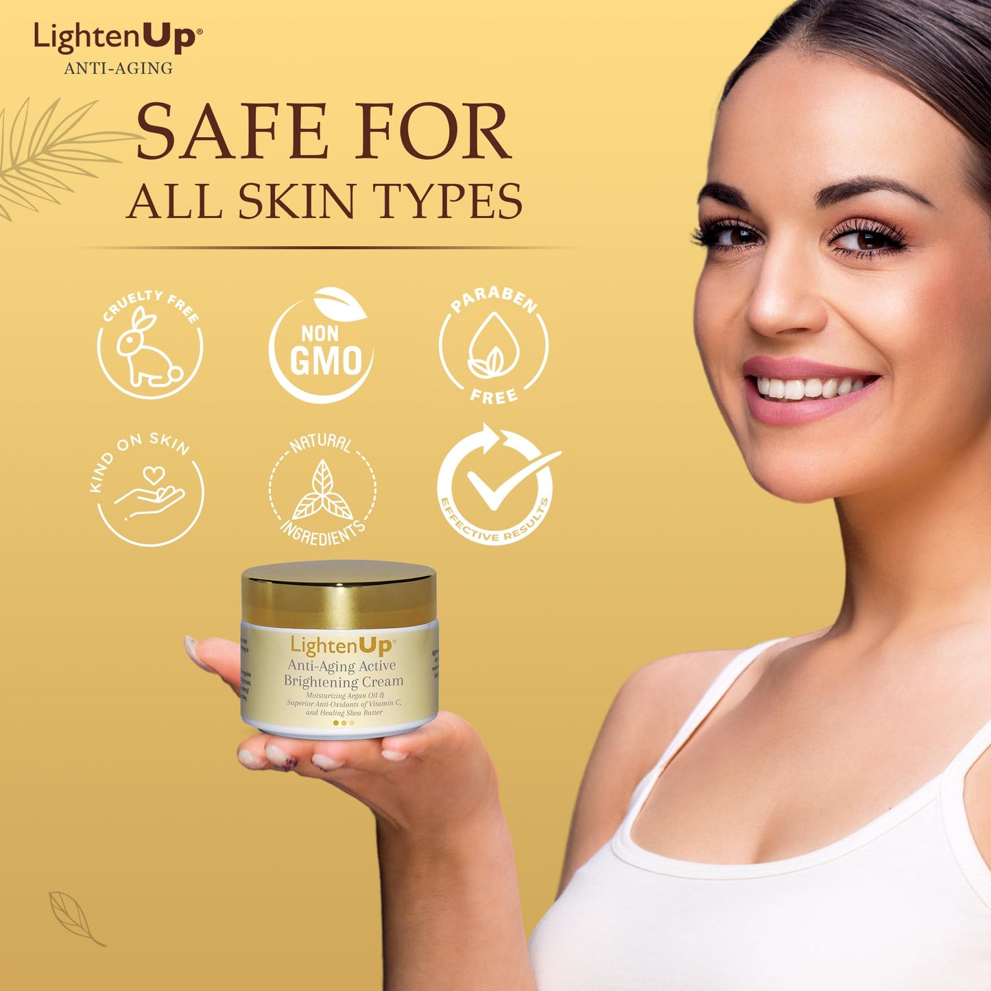 LightenUp Anti-Aging, Skin Brightening Cream - 4.4 fl oz / 100 ml - with Argan Oil and Shea Butter