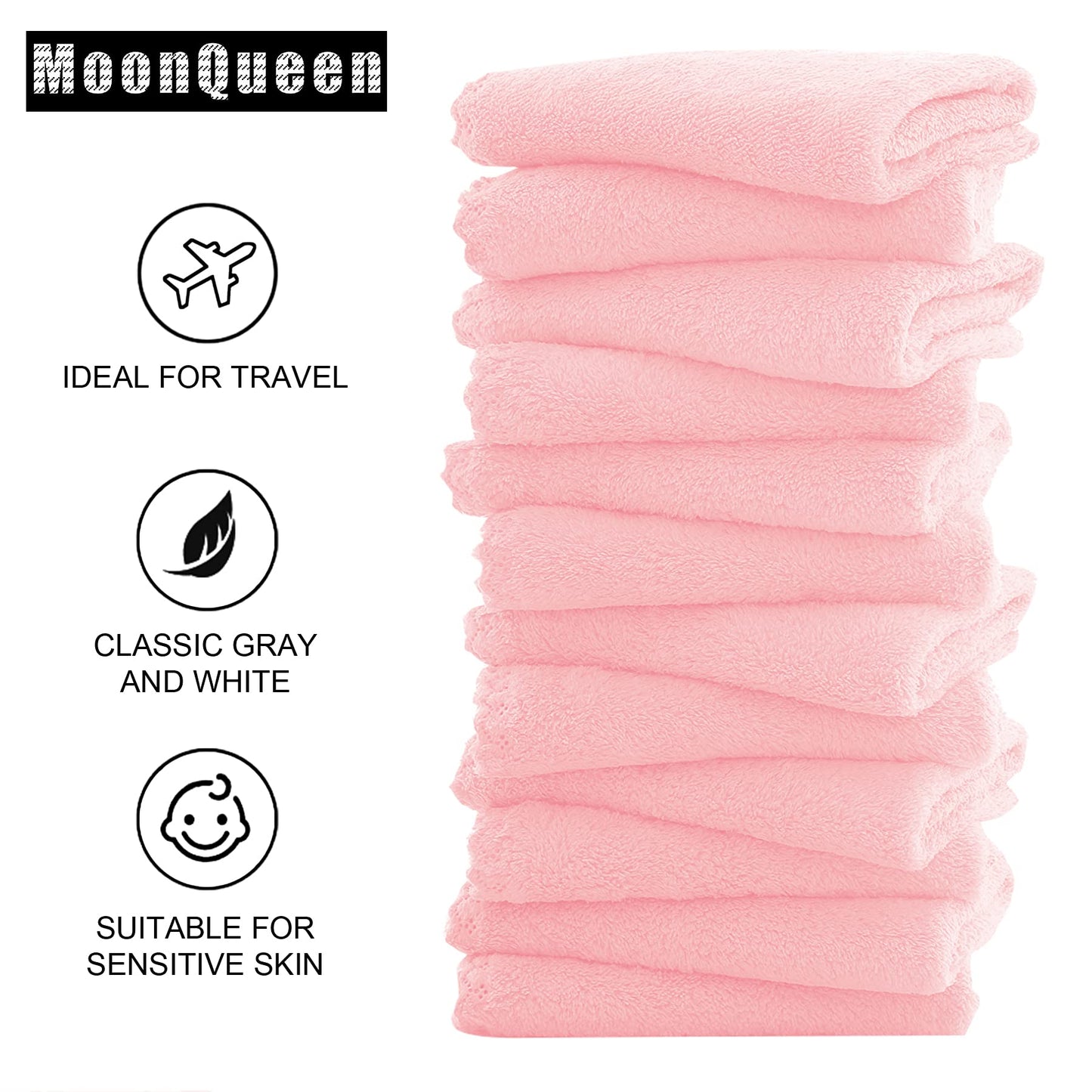 Microfiber Facial Cloths Fast Drying Washcloth 12 pack - Premium Soft Makeup Remover Cloths - Pink