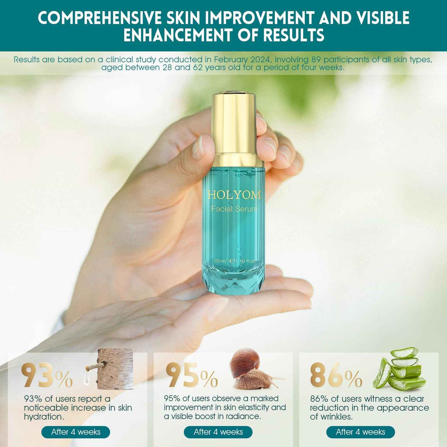 HOLYOM Snail Mucin Face Serum with Hyaluronic Acid – Anti-Aging Facial Serum for Fine Lines, Wrinkles & Dull Skin – Hydrating & Firming Essence for All Skin Types, 1.18 fl oz