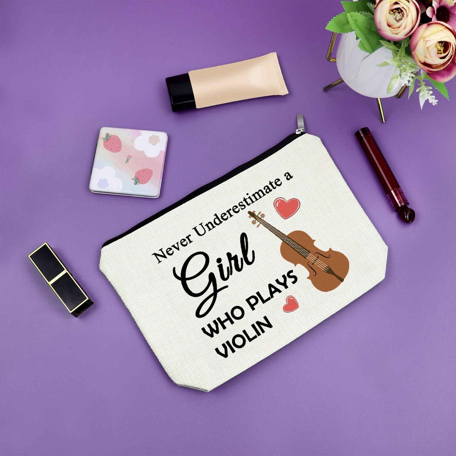 Sazuwu Violin Gifts Women's Makeup Bag Cosmetic Bag for Violin Players Lovers Teachers Music Enthusiasts Violinist Appreciation Graduation Birthday present travel pouch
