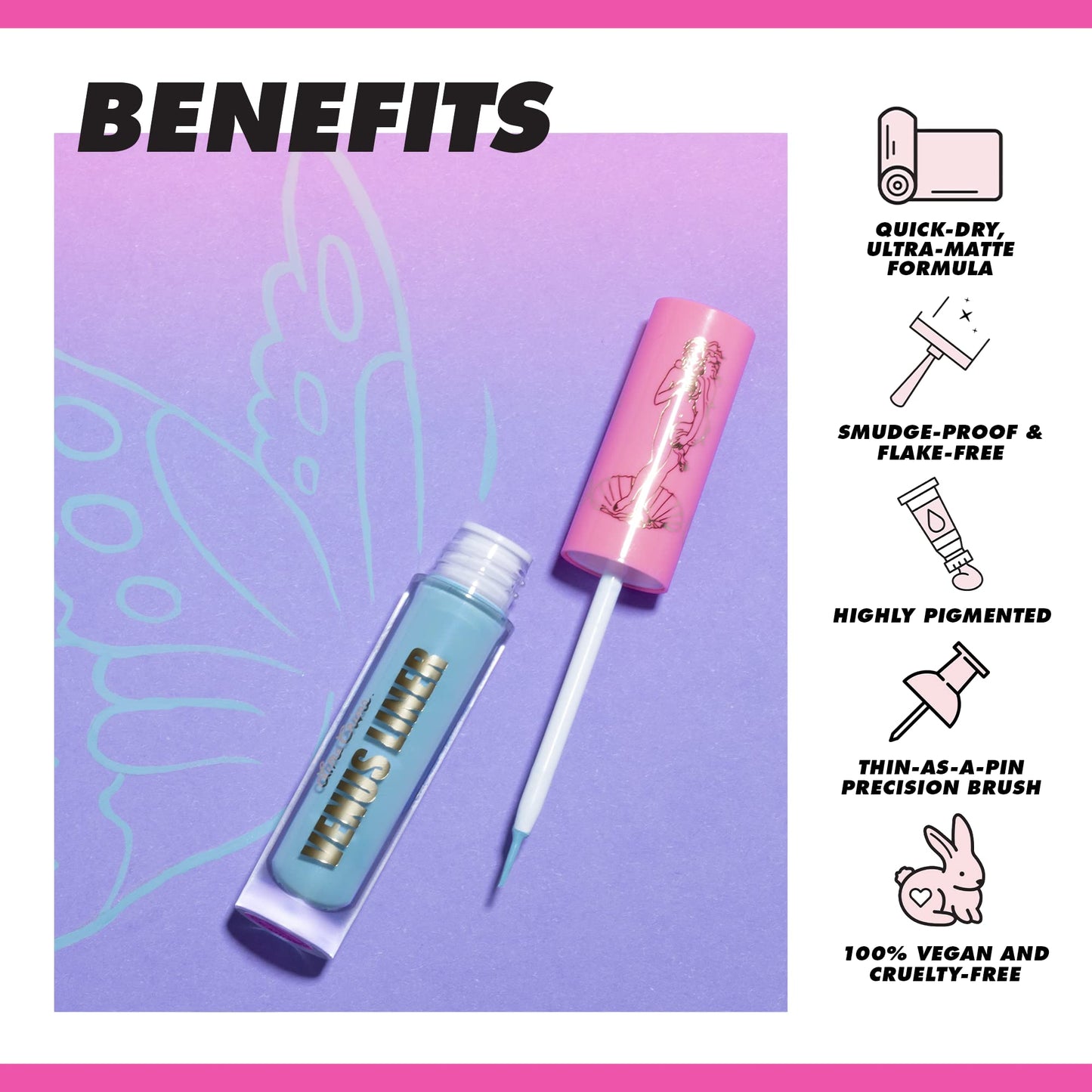 Lime Crime Venus Pigmented Liquid Eyeliner with Precision Brush, Wisteria (Vivid Purple) - Ultra Matte Water-Based Formula is Long-Lasting, Smudge-Proof & Quickly Dries - Vegan & Cruelty-Free