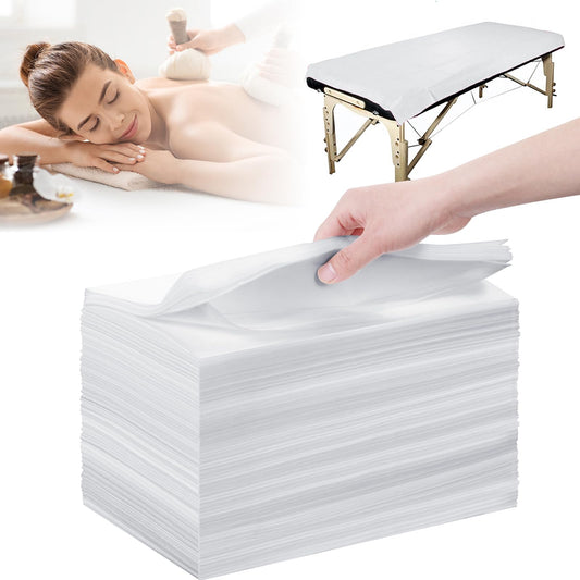 MVSUTA 100 Pieces White Disposable Bed Sheets Non-woven Fabric SPA Table Sheet Bed Cover for Massage Beauty Tattoos,31'' x 71''