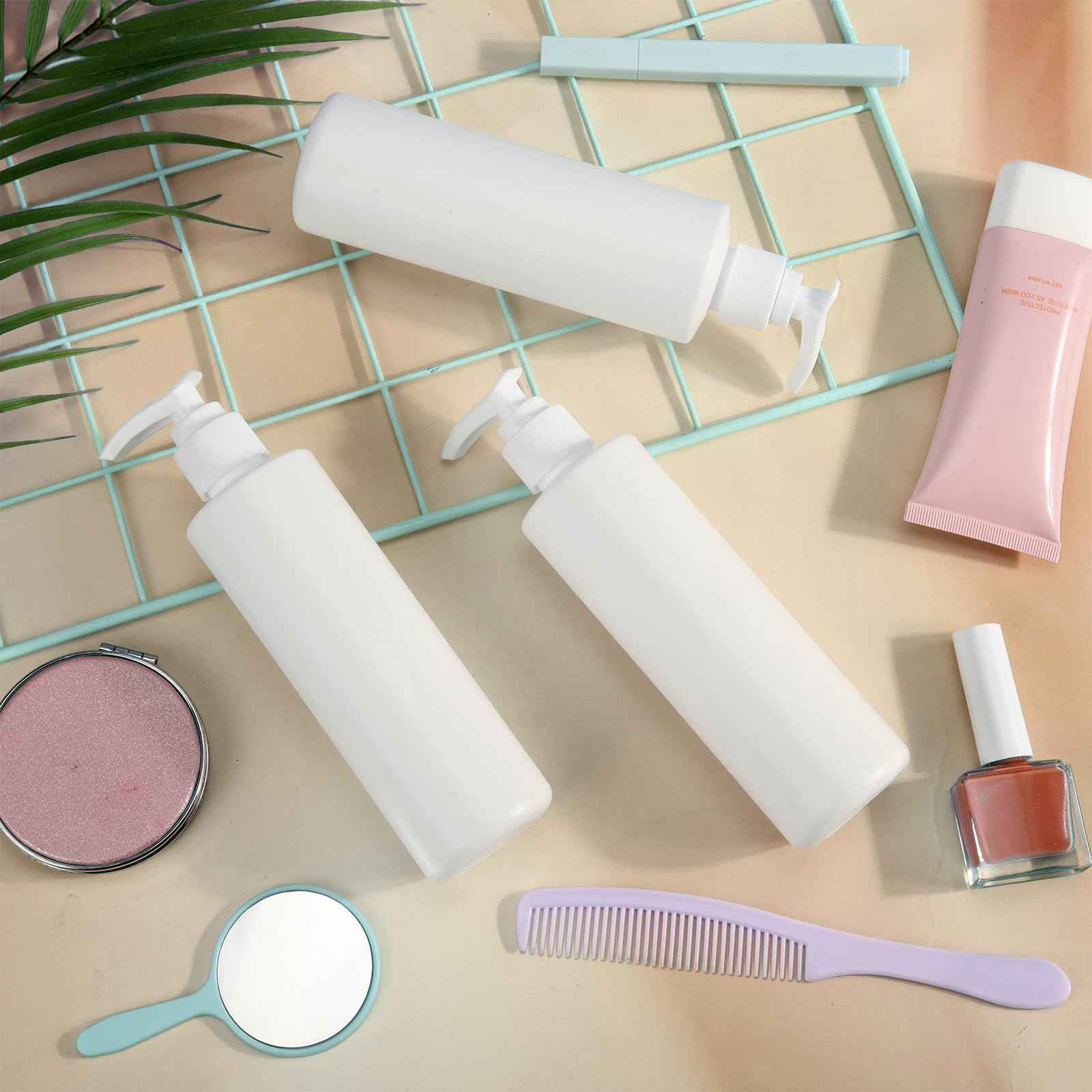 Thyle 20 Pcs Plastic Pump Dispenser Bottle 8 oz Refillable Plastic Bottles Bulk Lotion Container Travel Lock Empty container for Shampoo Massage Oil Dispensing(White Bottle, White Head)