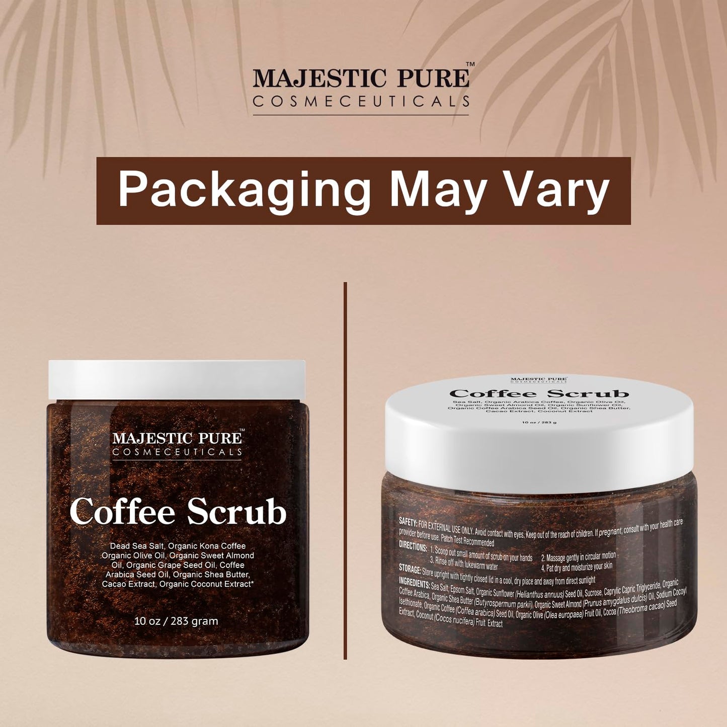 MAJESTIC PURE Arabica Coffee Scrub with Dead Sea Salt | All Natural Exfoliating Body Scrub for Skin Care, Stretch Marks, Acne, Cellulite | Body Scrub Exfoliator Reduce the Spider Veins, Eczema | 10 Oz