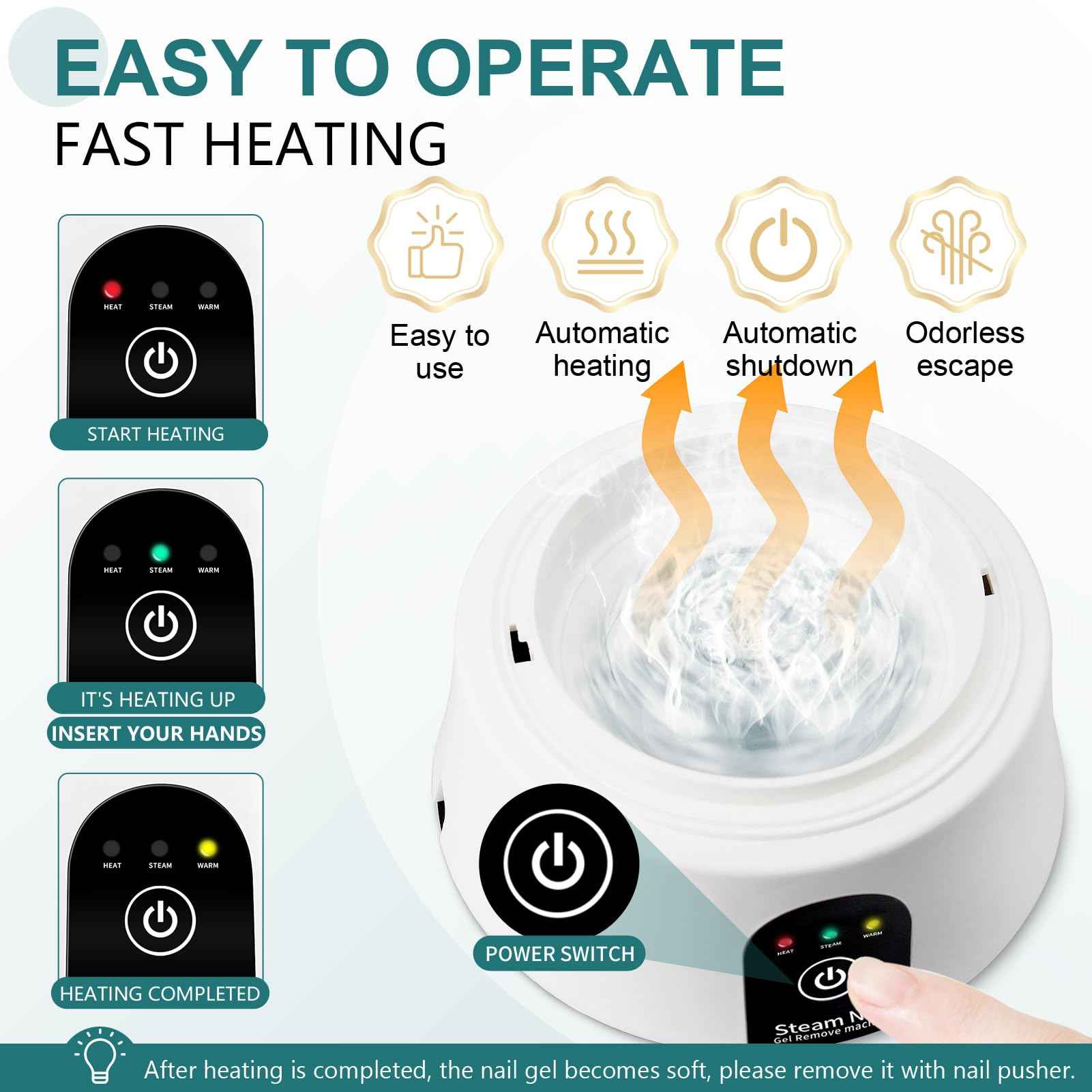 Nail Soaking Bowl, Electric Soak off Bowl Manicure Soaker Nail Polish Remover Machine with Color Cuticle Nail Pusher for Gel Polish, Acrylic Nails, Dip Powder Removal, Blue