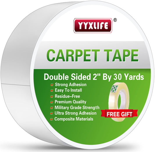 YYXLIFE Rug Tape Double Sided Carpet Tape Heavy Duty, 2 Inch x 30 Yards, Carpet Adhesive Removable Multi-Purpose Tape Cloth for Area Rugs, Outdoor Rugs, Carpets, Tape Carpet Adhesive, White