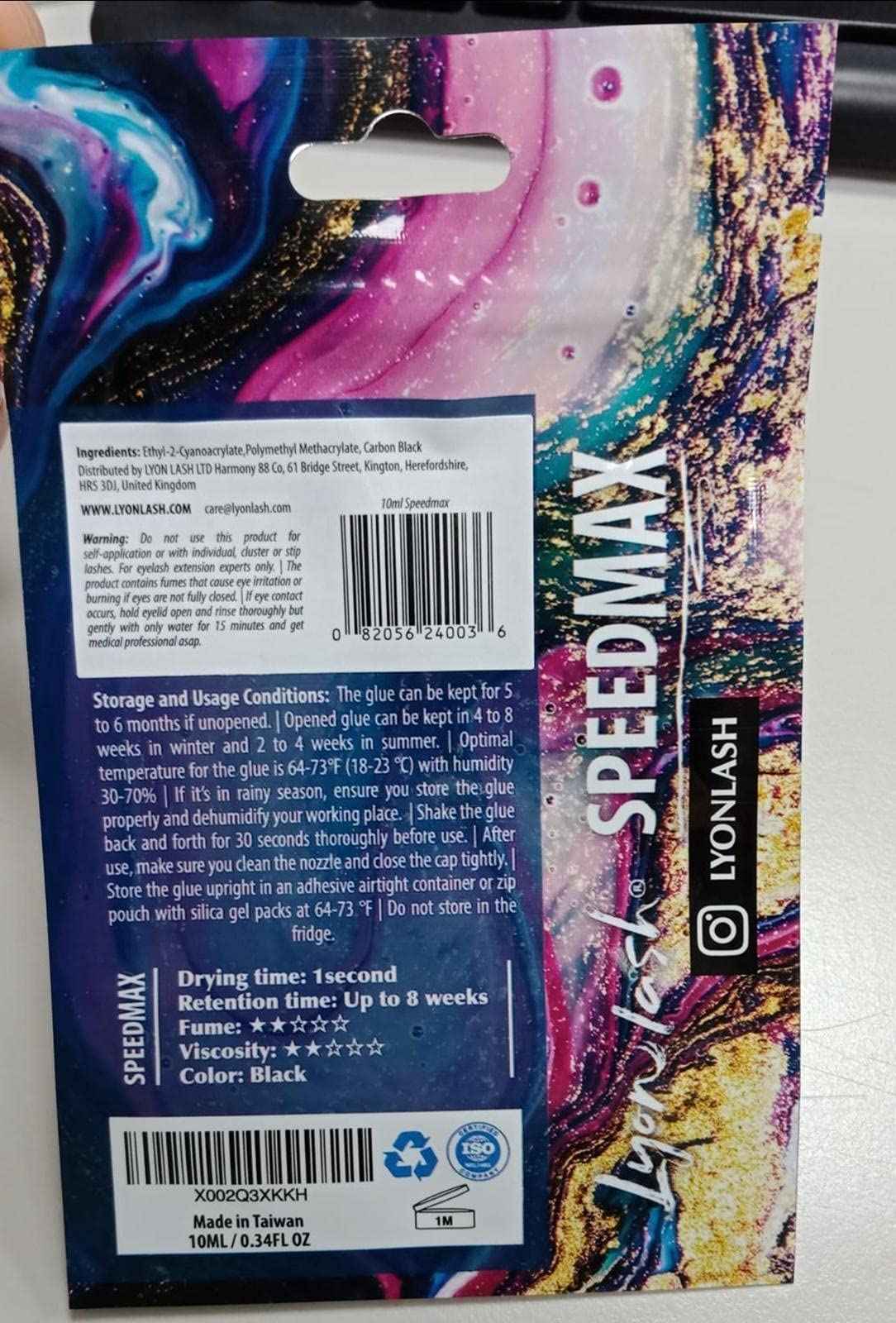 Lyon Lash SPEEDMAX Eyelash Extension Glue | 0.3-1.3 Sec Dry Time | Up to 8 Weeks Retention | Black Adhesive Supplies for Professional Use | (10ml/0.34 fl. Oz)