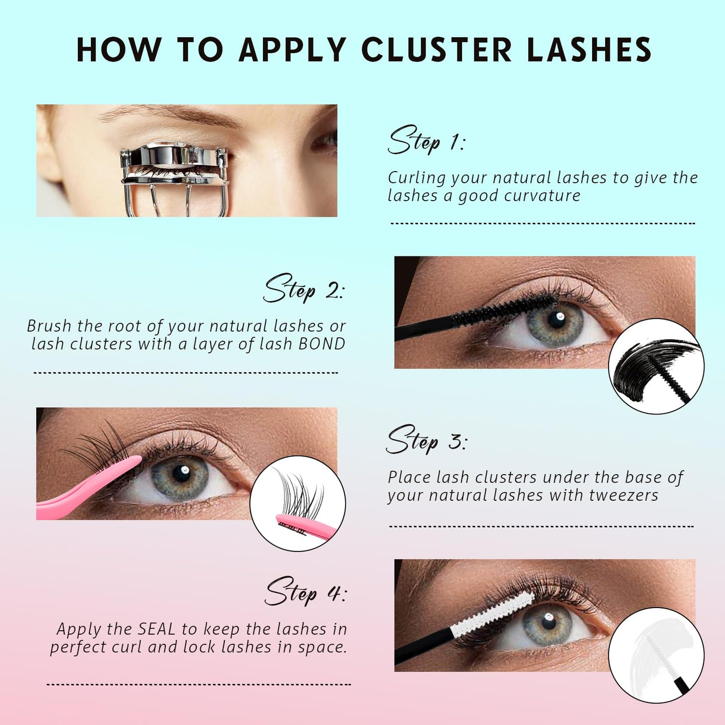 VAVALASH Natural Lash Clusters Kit 9-11mm Cluster Lashes Wispy Lash Extensions Volume Individual Cluster Lashes Self Application Eyelash Extensions DIY at Home (Natural,kit)