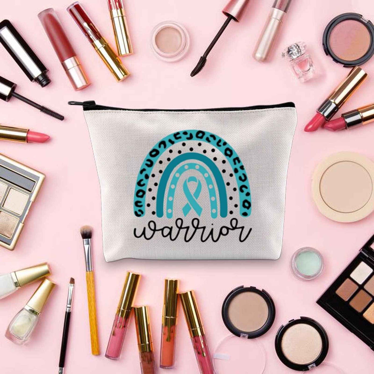 BLUPARK Ovarian Cancer Awareness Makeup Bag - Travel Cosmetic Case - Teal - 10x7.5x2 inches