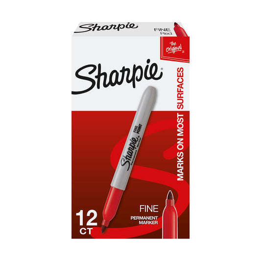 Sharpie Permanent Markers Set, Fine Tip Markers, Quick Drying And Fade Resistant Markers For Plastic, Metal, Wood, And More, Drawing, Coloring, And Poster Marker , Red, 12 Count