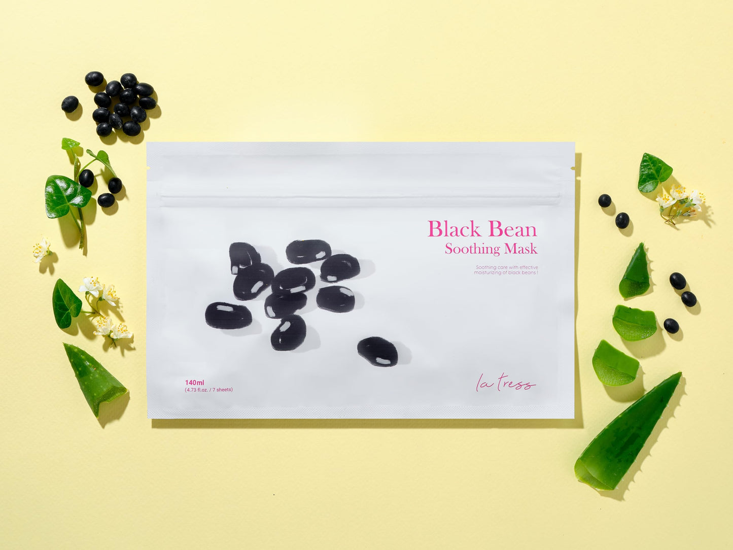 LA TRESS Black Bean Soothing Korean Face Mask, Korean Beauty Skin Care (7 Sheets)