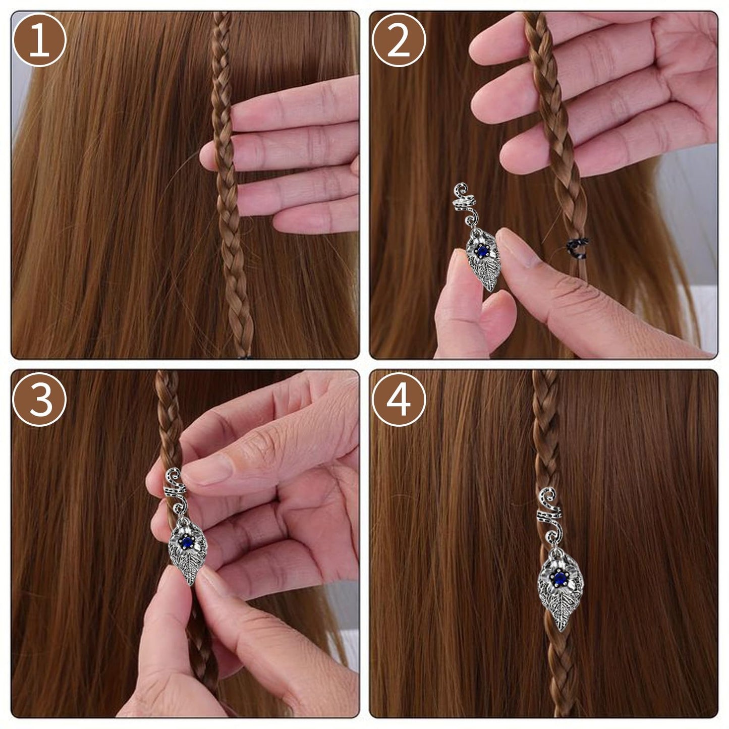 Qingchuang 44 Pcs Silver Dreadlock Accessories Natural Colored Crystal Stone Tassels Hair Charms, Light Weight Hair Jewelry pendent for Girls Women