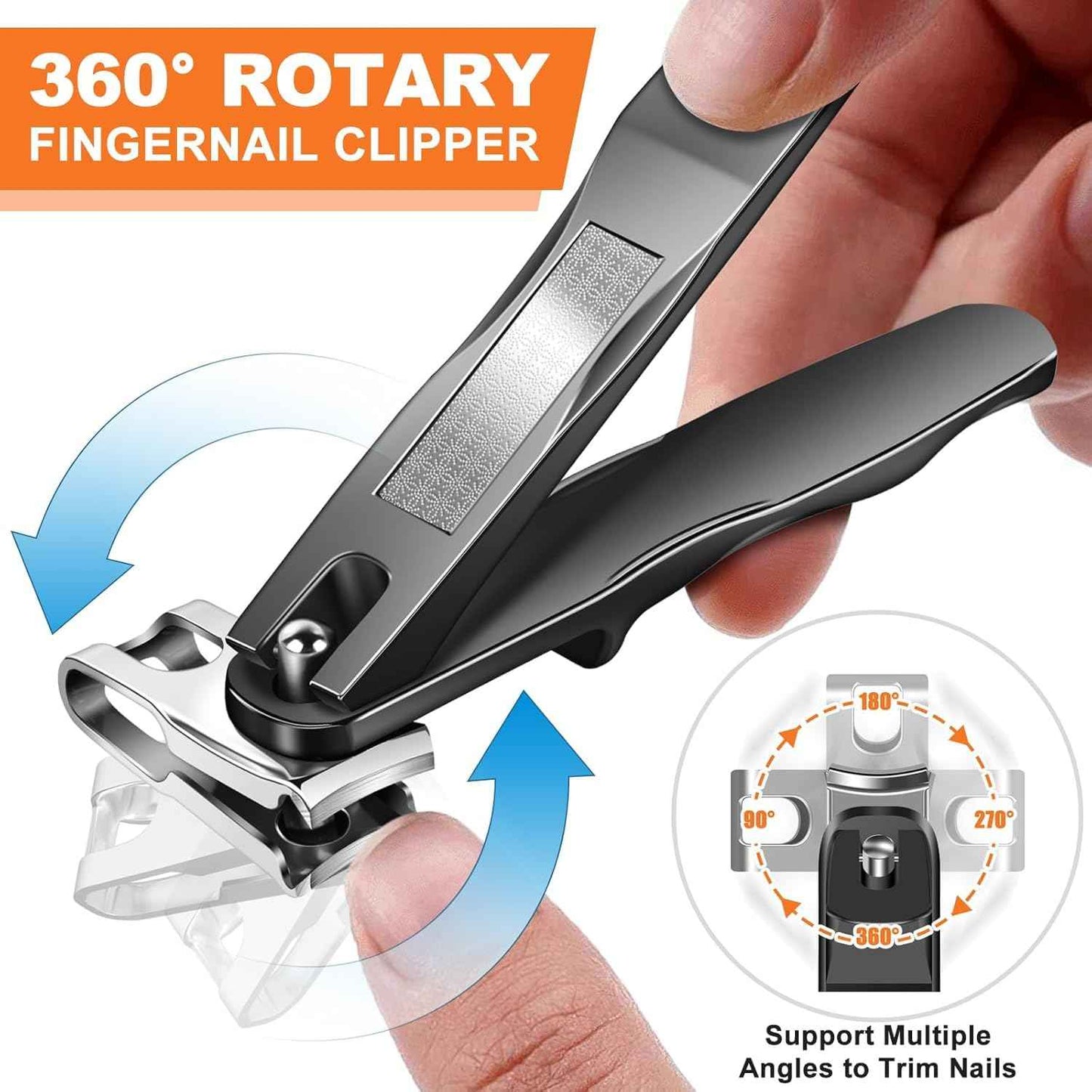 Toenail Clippers for Seniors Thick Toenails, Heavy Duty Wide Opening Toe Nail Clippers for Men Thick Ingrown Nails, Large 360 Degree Rotary Anti-Splash Finger Nail Clippers Adult with Catcher