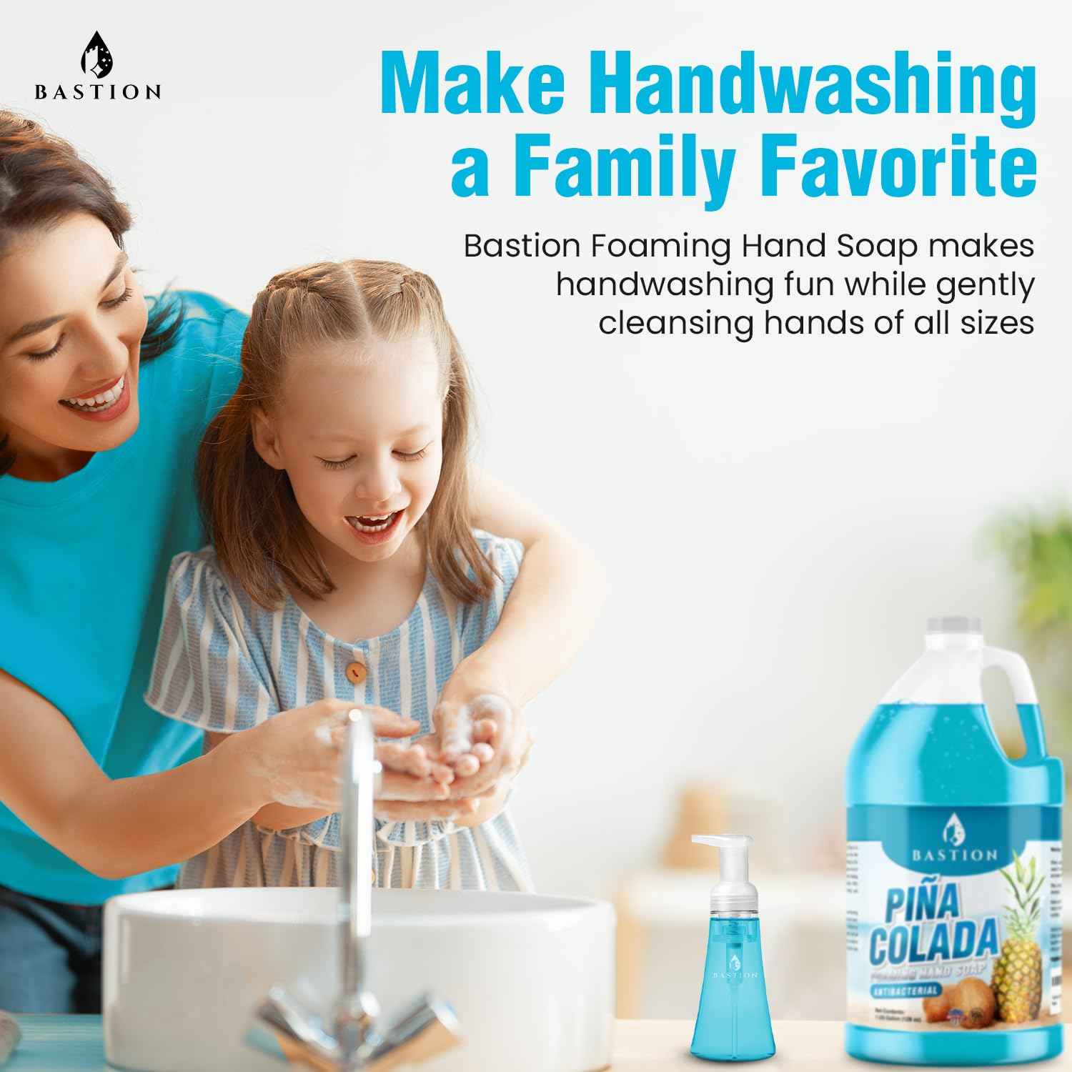 Bastion Foaming Antibacterial Hand Soap Refill – Pina Colada Scent, 1 Gallon (128 oz) – Bulk Moisturizing Hand Wash for Home, Office, Kitchen, Bathroom – Kills Germs, Softens Hands