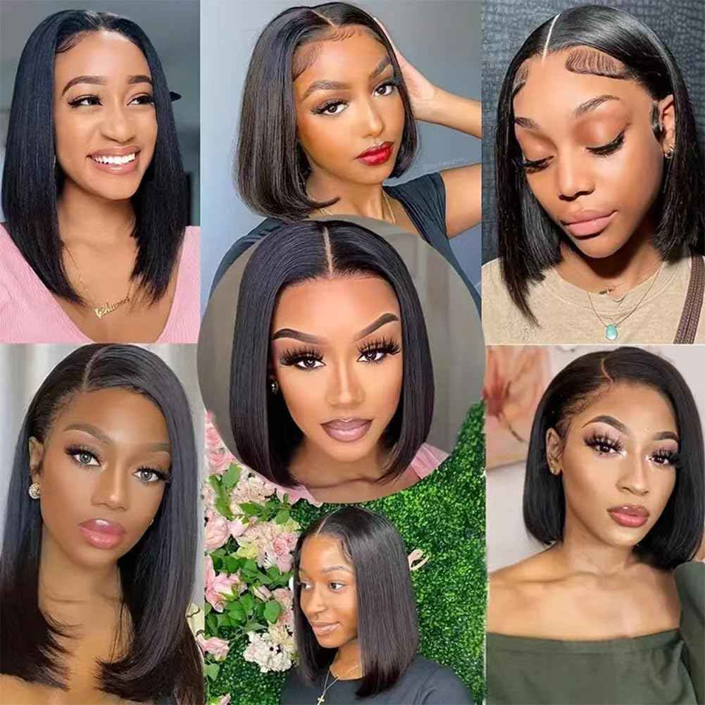 TONGMAY Short Straight Bob Wig Human Hair 13x4 Lace Frontal Bob Wig HD Transparent Bob Lace Front Wigs for Women 180 Density Glueless Wigs Human Hair Brazilian Virgin Bob Wig Natural Black 12 Inch