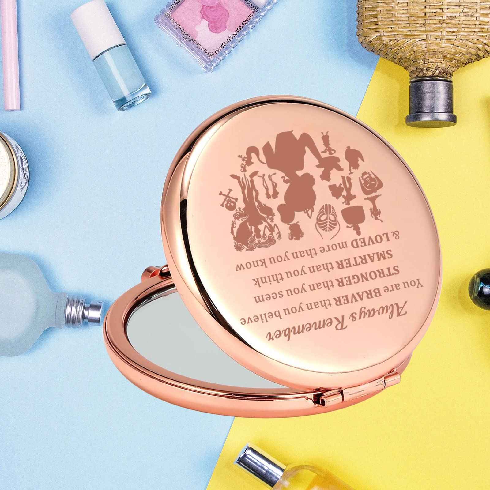 KEYCHIN Fairy Tale Pocket Mirror Fairy Pixie Cartoon Fans Gifts You are Braver Stronger Smarter Than You Think Compact Makeup Mirror for Women Girls Teenagers (Fairy Tale Mirror-RG)