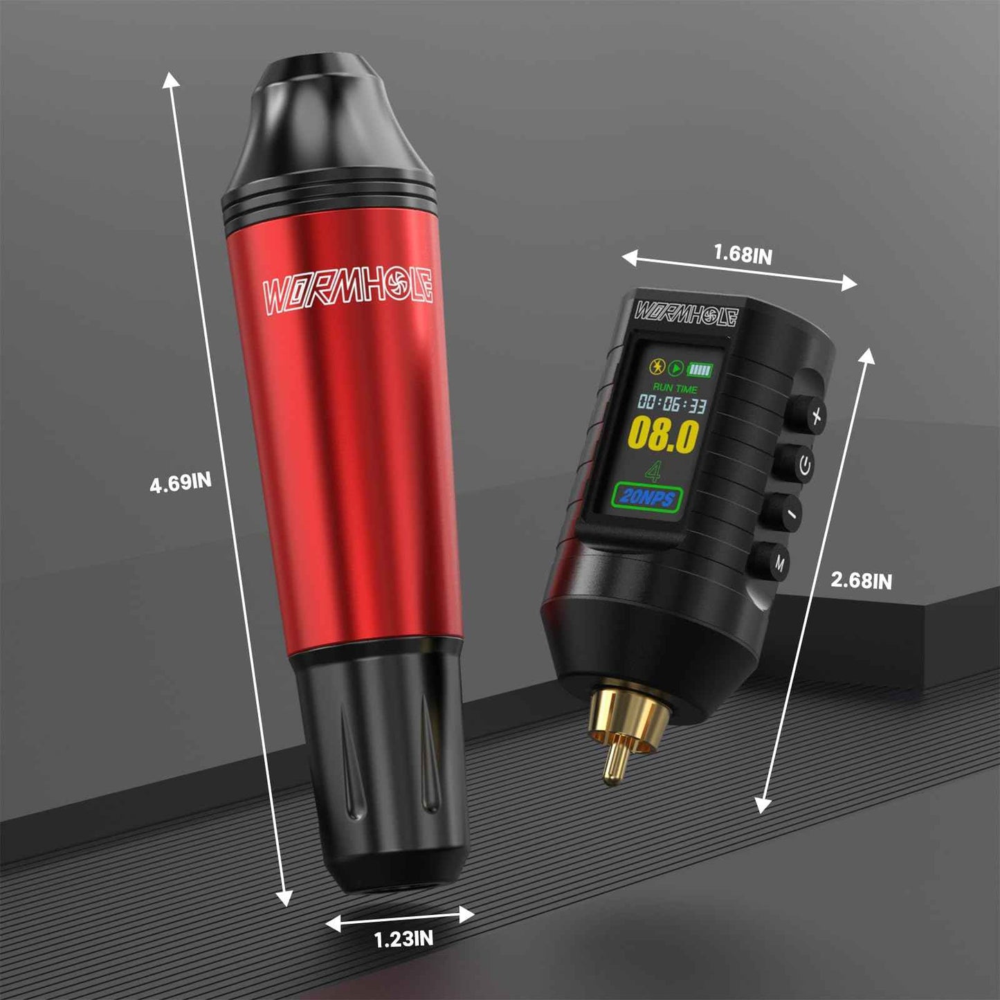 Wormhole Wireless Tattoo Practice Gun Kit with 1,800mAh Battery LED Digital Display, 20PCS Tattoo Needles Wireless Tattoo Machine Kit Aluminum Alloy for Beginner and Tattooist WTK296