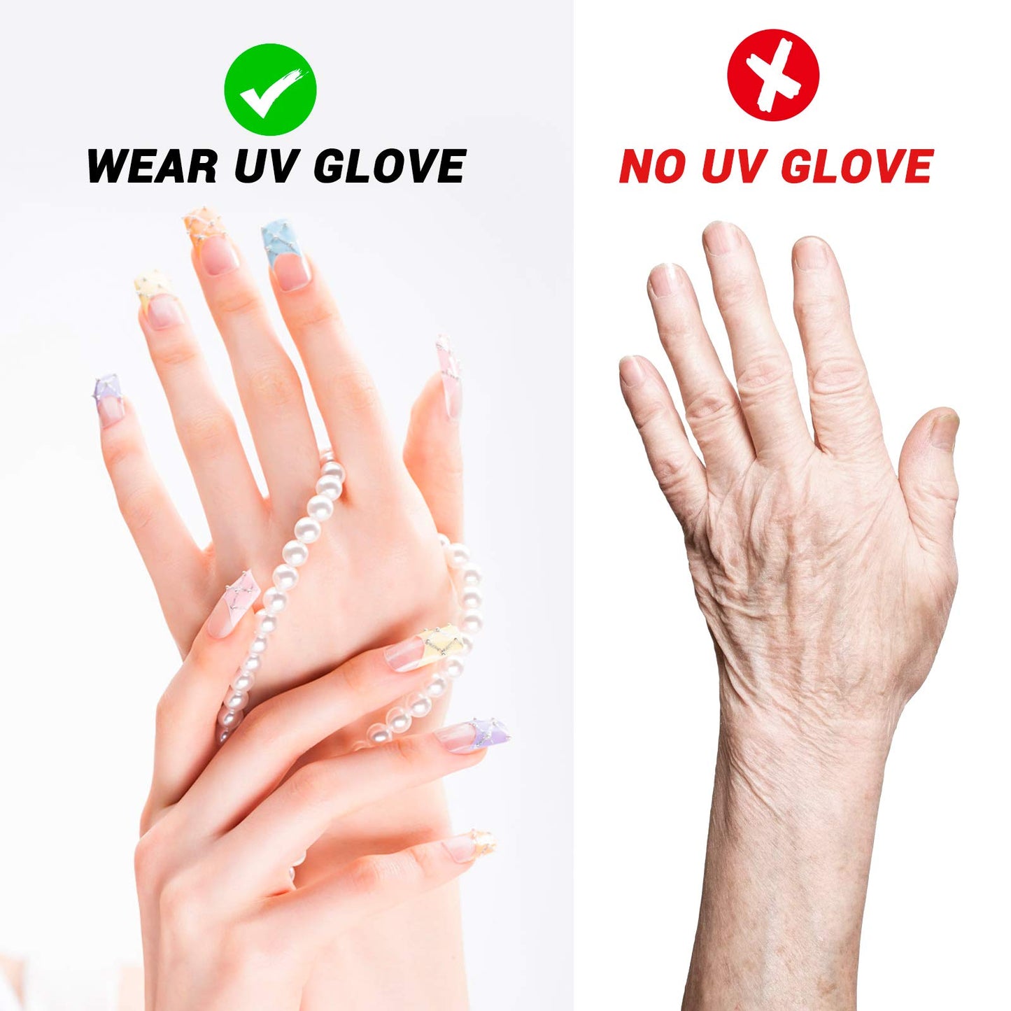 MelodySusie UV Gloves for Nails, UV Lamp Gloves for Manicures Protection, Modern Stylish Gel Manicure Gloves, Nail Art Skin Care Fingerless UV Shield Gloves