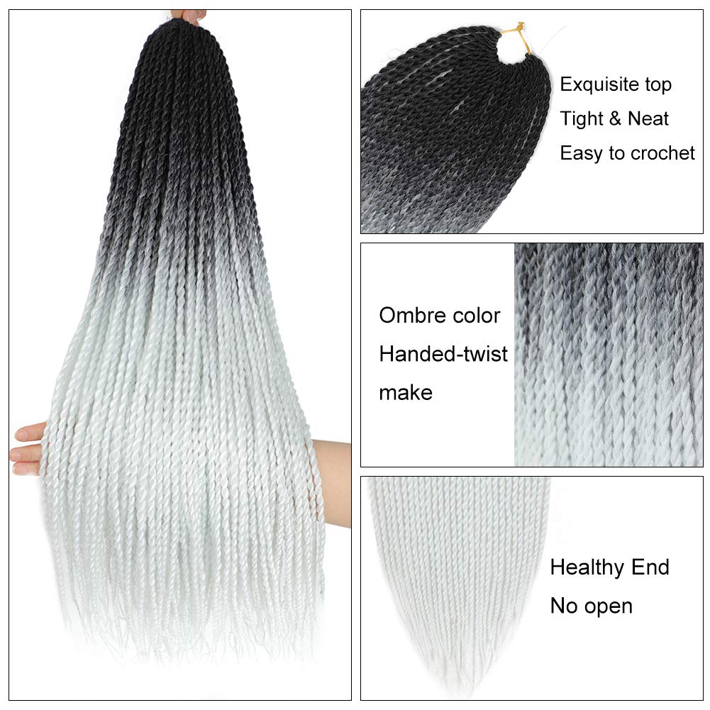 6Pack Senegalese Twist Crochet Hair Ombre White Box Braids Synthetic Hair Extensions 30Roots/Pack Small Havana Twist Crochet Hair 24inch(1B/White, 600g/Lot)