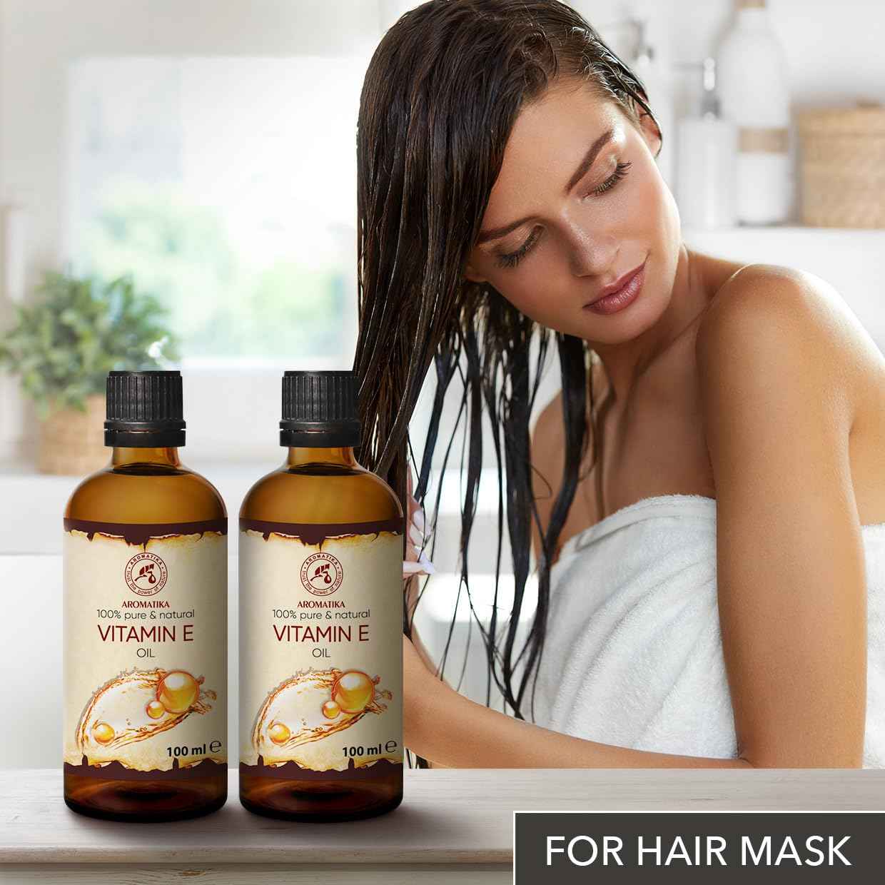 Vitamin Oil E 200ml - Tocopherol - 100% Natural & Pure - Rich in Vitamin E - Anti Aging Oil Against Wrinkles of All Kinds - Care for Face - Body Care - Hair - Ideal for Sensitive Skin, 2 bottles of 100 ml