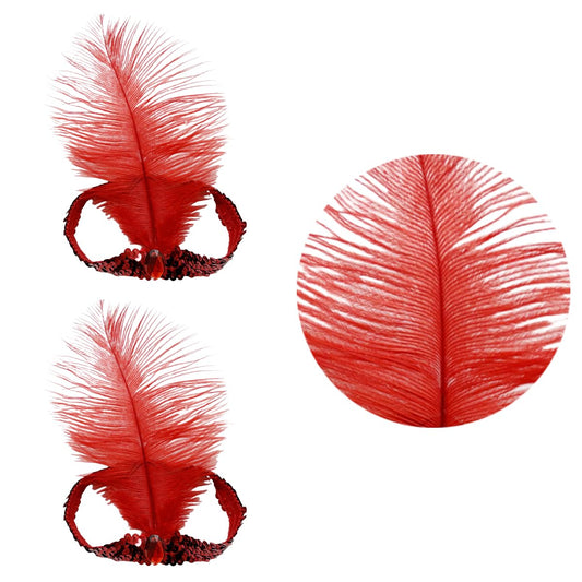 XKTEI 2pcs Feather Headdress,Sequins Headband,1920s Flapper Headpiece,Carnival Party Headwear,Costume for Gatsby Theme Party,Mardi Gras Feather Headband (Red-1)