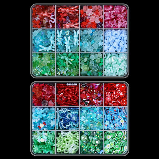 Umillars 700pcs 3D Resin Nail Art Charms with 1350pcs Special Shape Nail Flatback Rhinestones Nail Art Slices Acrylic Hollow Beads Nail Sequins Mini Flowers for Nail Art Designs(Red+Blue+Green)