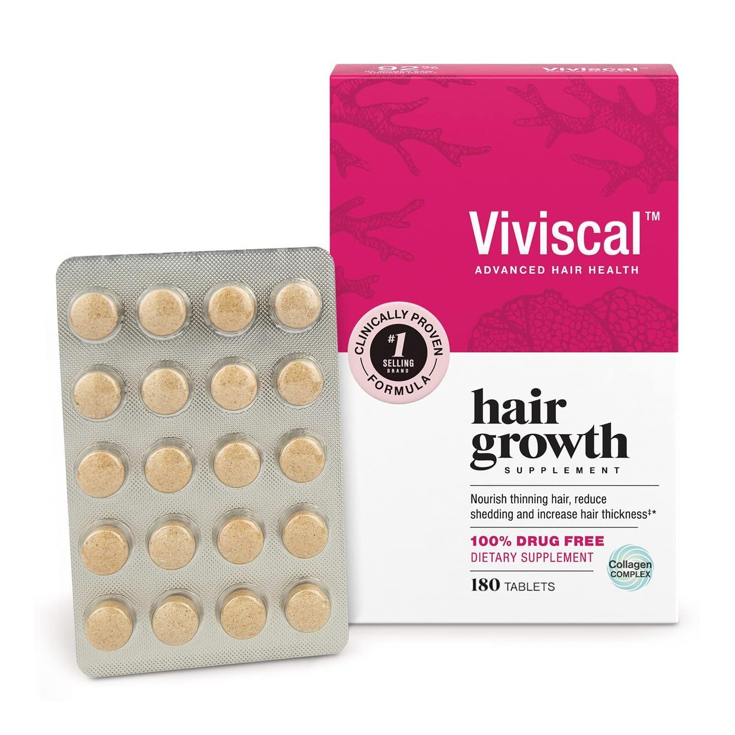 Viviscal Hair Growth Supplements for Women, Clinically Proven Hair Growth Product with Proprietary Collagen Complex, Results of Thicker, Fuller Hair Nourish Hair Loss, 180 Tablets - 3 Month Supply