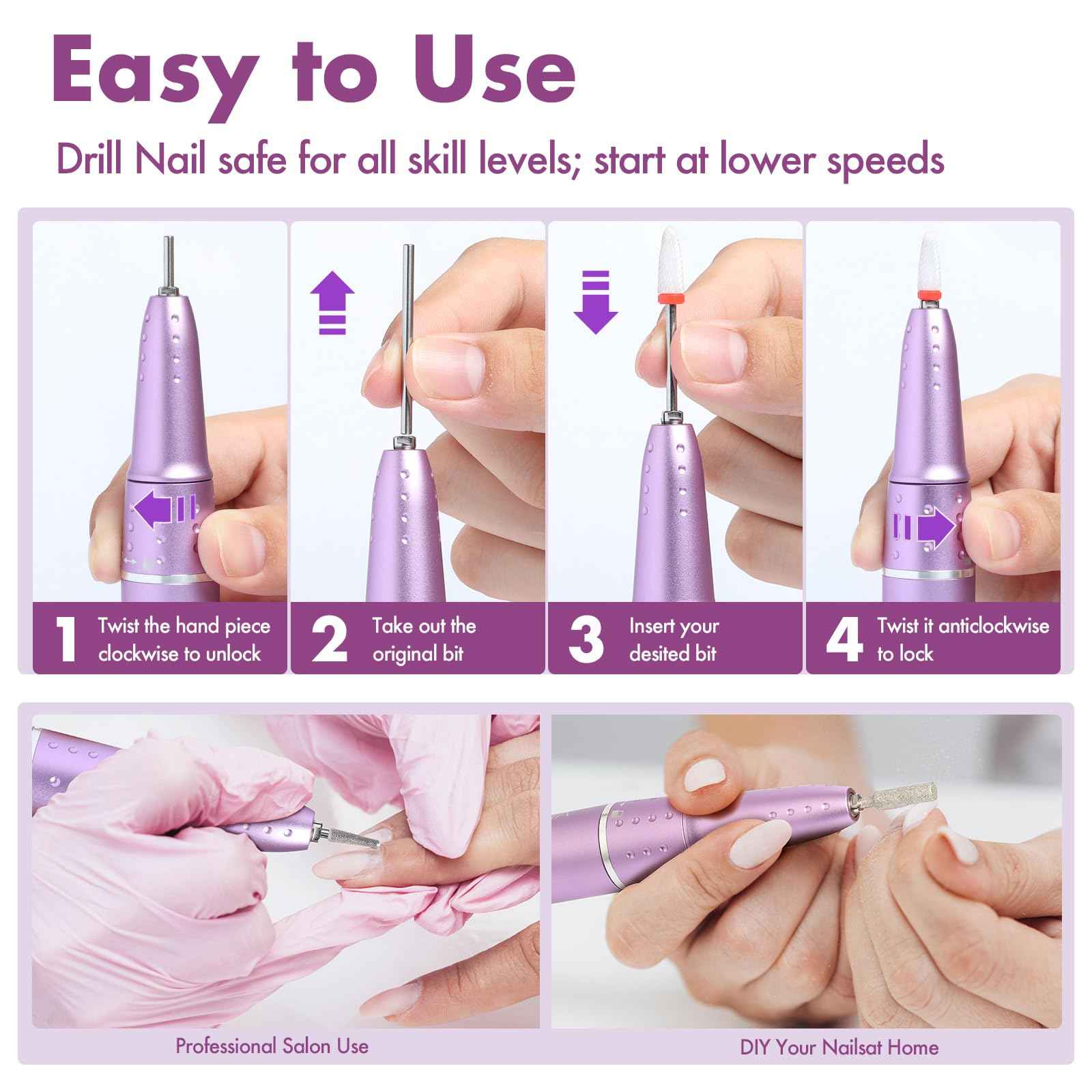 Vrenmol Nail Drill Professional: 45000 RPM Electric Nail File Smart Touchscreen Rechargeable Nail Dr Ill Kit Portable Nail Drill with 12 Drill Bits for Acrylic Nail Gel Polishing Removing Efile Salon
