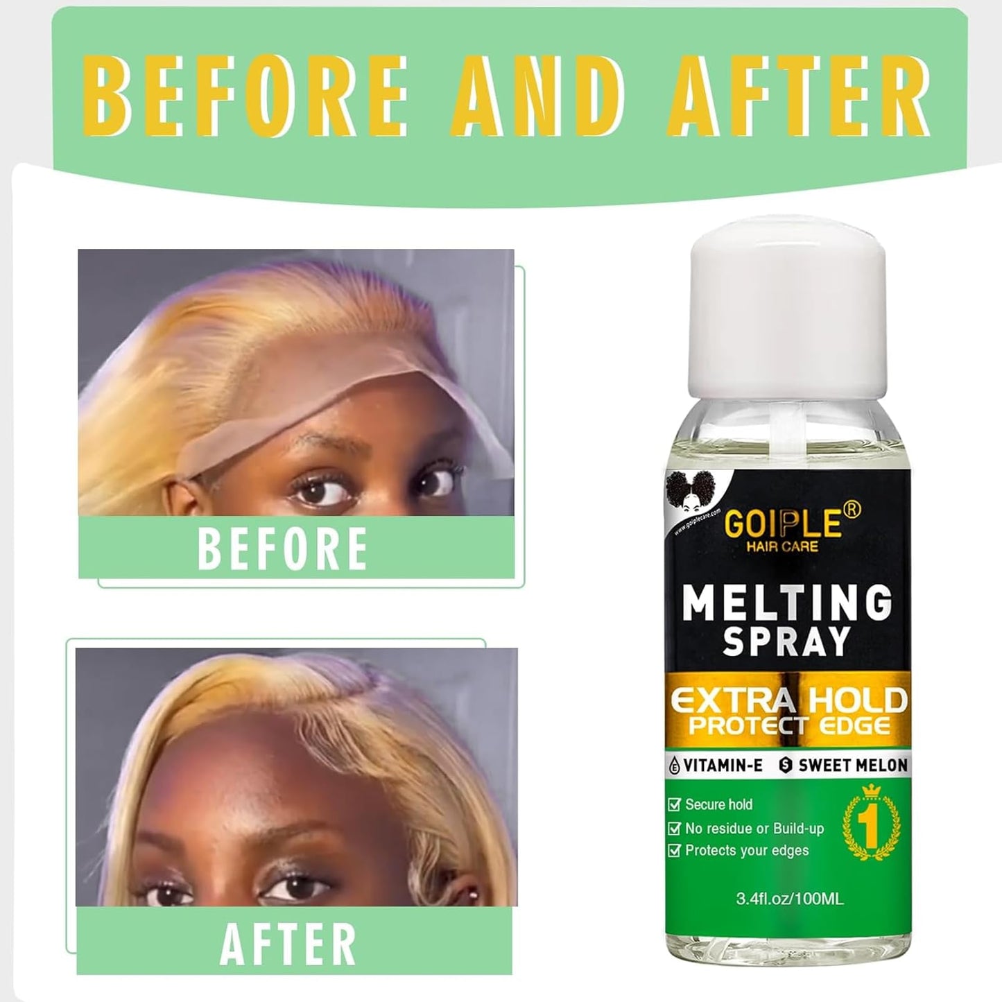 Lace Melting and Holding Spray Glue-Less Hair Adhesive for Wigs, Extra Hold Lace Melting Spray Adhesive Wig Spray for Closure Extensions, Wig Melting Spray Natural Forming Melting Spray Hair Wax Stick