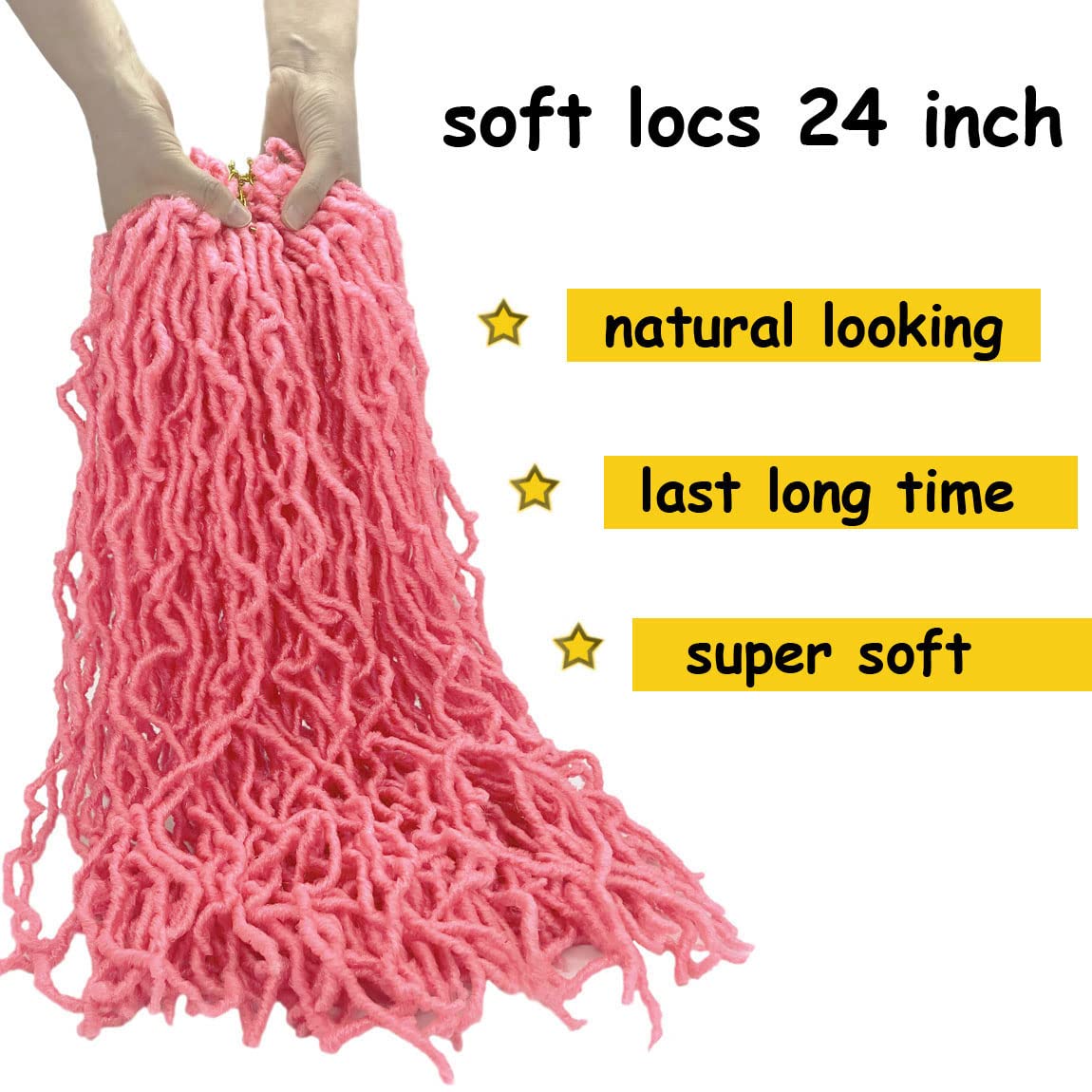 Soft Locs 24 Inch 2 Pack Pink Color Faux Locs Crochet Hair Pre-looped Locs Synthetic Crochet Braids Hair Extensions For Black Women (24inch, 2packs, Pink)