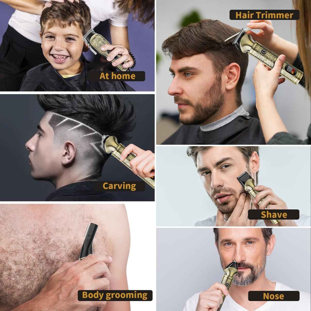 HIENA PRO Hair Clippers for Men Professional, Cordless Barber Clipper T-Blade Beard Trimmer Nose & Body Hair Trimmer Foil Shaver Grooming Kit, Electric Full Men's Hair Cutting Kit with 17 Guide Combs