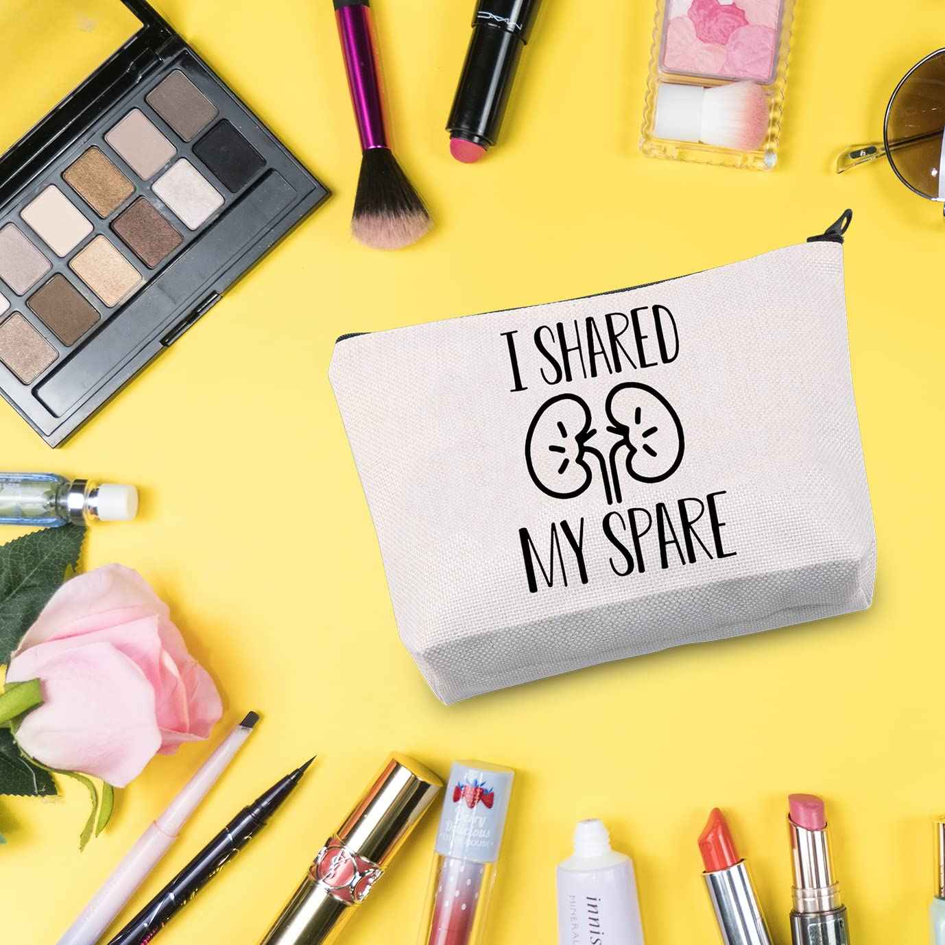 G2TUP Kidney Donor Gift I Shared My Spare Makeup Bag Kidney Transplant Cosmetic Bag Organ Donation Awareness Gift Kidney Giver Zipper Travel Bag (I Shared My Spare White Bag 1.0)