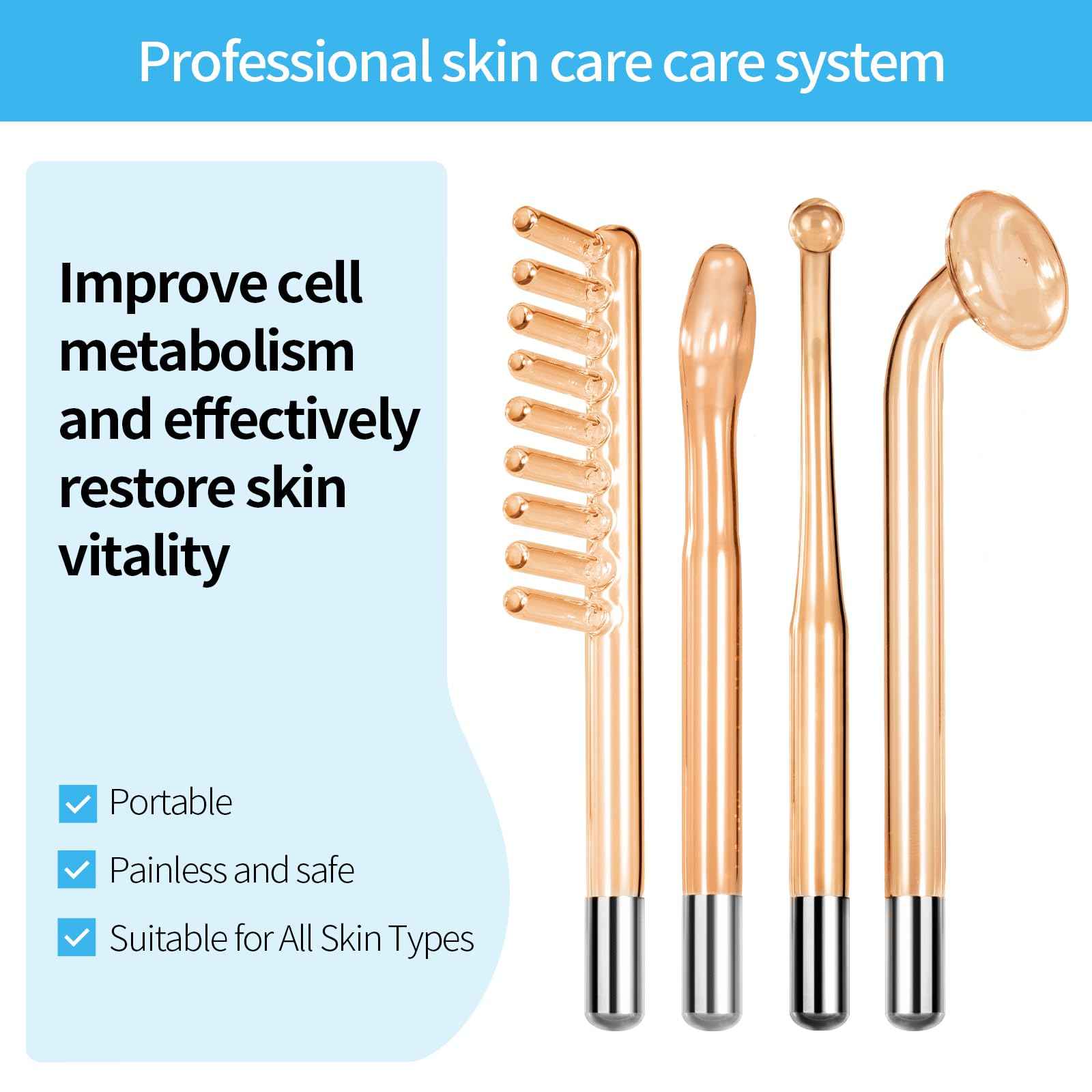 High Frequency Facial Machine-Portable Handheld Skin Therapy Wand High Frequency for Hair with 4 Different Tubes