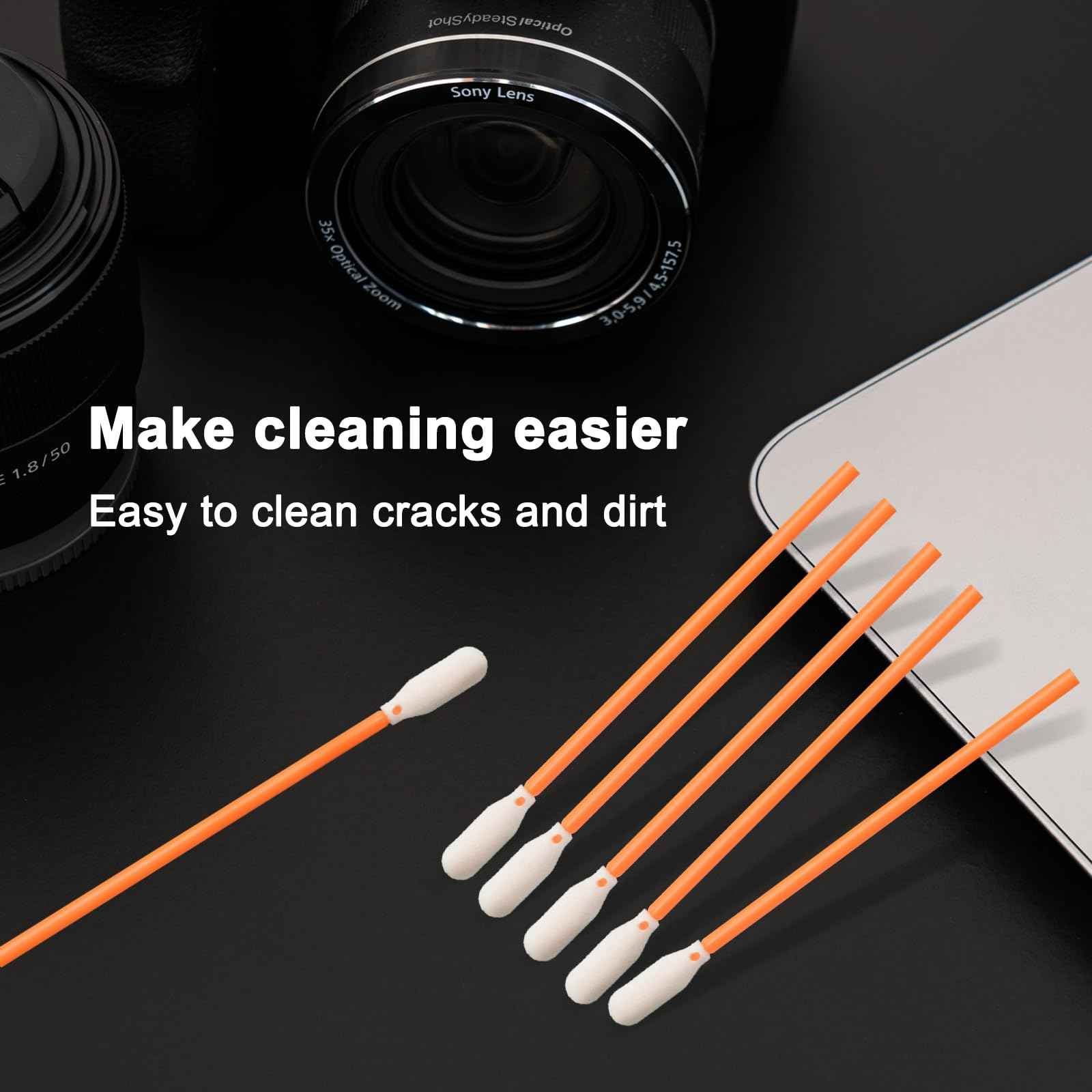 Wellgler's 3.65'' Foam Cleaning Swabs,Multi-Purpose Detailing Foam Tip Swabs, for Electronics,Gun,Car Vent,Printer,Sewing Machine. KM722 (Orange 200PCS)