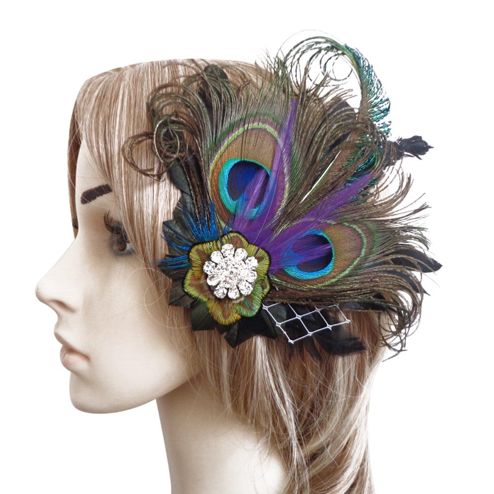 Song Qing Fascinator Hair Clips Peacock Feather Hair Clip Pin for Women Brides Bridesmaids Green