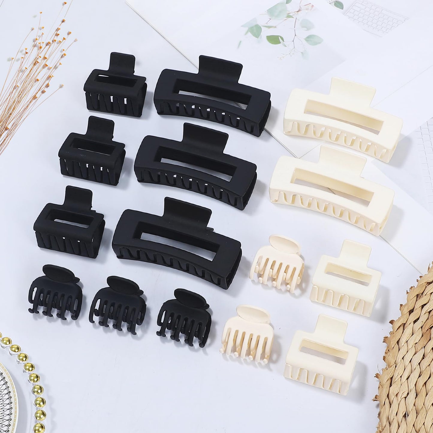 15Pcs Matte Nonslip Hair Claw Clips-Large Rectangle Claw Clips for Thick Hair Small Square Claw Clips Small Hair Clips for Thin Hair Accessories for Women and Girls