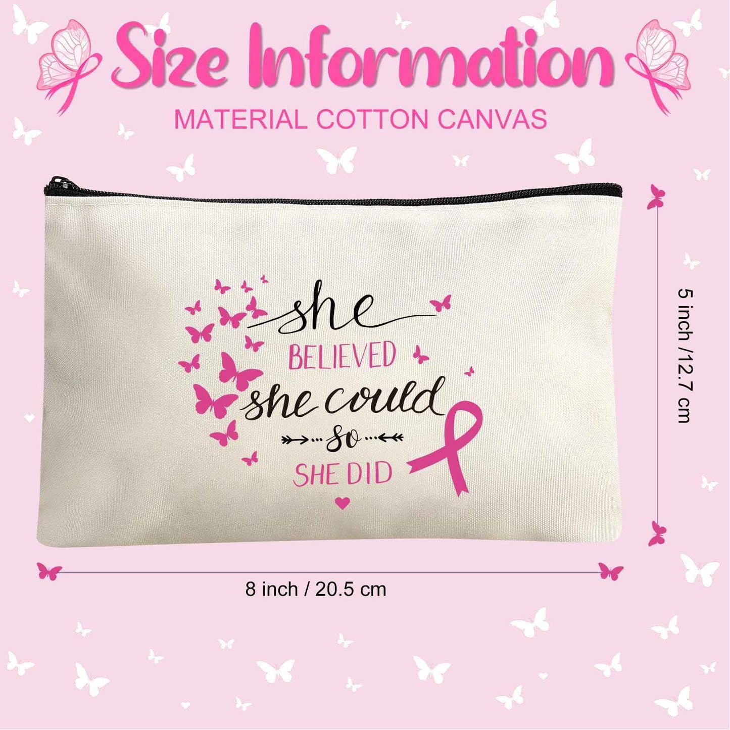 Breast Cancer Awareness Bag Pink Ribbon Travel Makeup Pouch Breast Cancer Cosmetic Pouch Portable Canvas Breast Cancer Gift Bag for Vacation Travel Women Breast Cancer Awareness Party (24 Pcs)