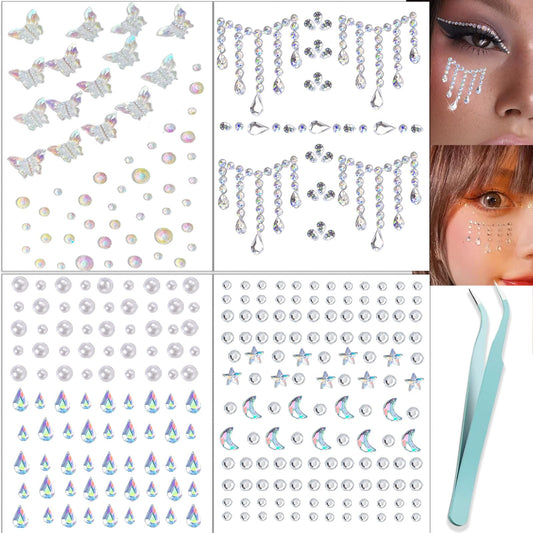 NOOEPC Face Gems Hair Gems, Self-Adhesive Face Jewels Eye Jewels Rhinestones DIY Face Gems Stick on, Hair Body Rhinestones Gems Crystals Pearls for Face Eyes Makeup Body, Crafts