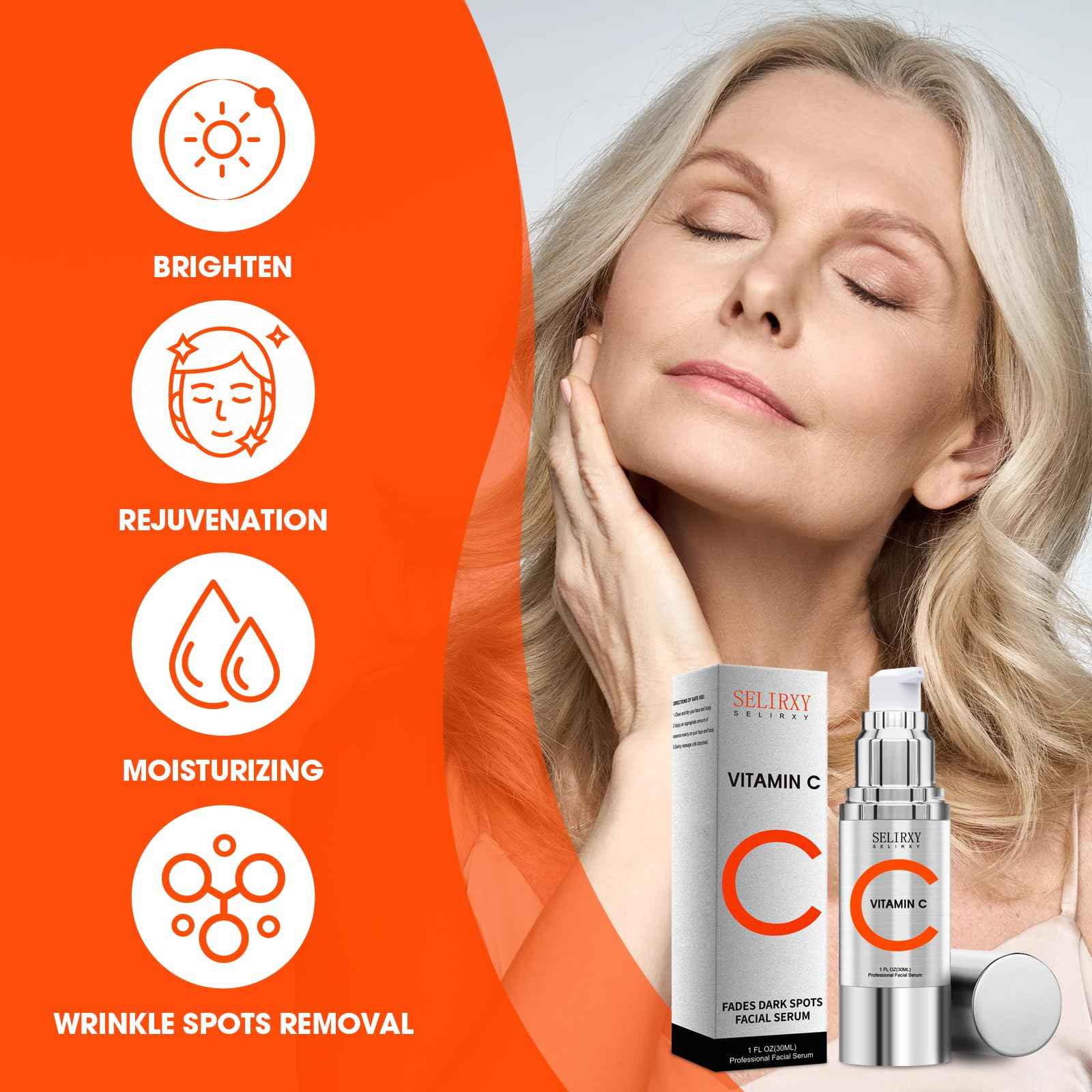 Super Vitamin C Serum for Women over 70, All-In-One Total Package Face Serum for Mature Skin, Hydrating, Lifting, Anti-Aging Reduce Wrinkles Age Spots