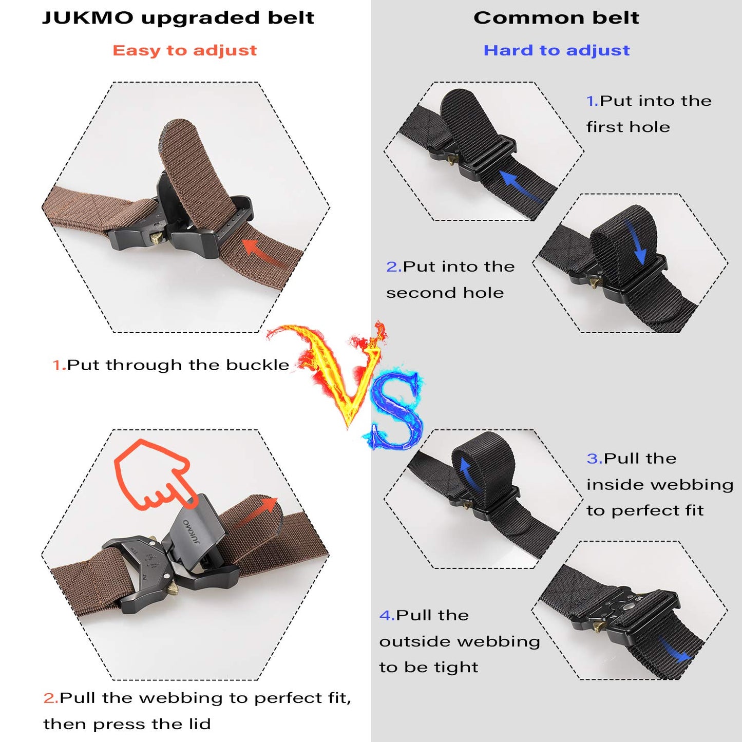 JUKMO Tactical Belt, Military Hiking Rigger 1.5" Nylon Web Work Belt with Heavy Duty Quick Release Buckle (Coffee, Small)