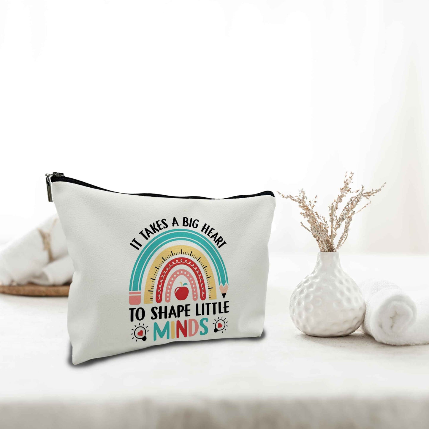 Nogrit Teacher bags,Teacher Makeup Cosmetic Bag,It Takes a Big Heart to Shape Little Minds,teacher tote,Teacher Makeup Toiletry Bag,pu