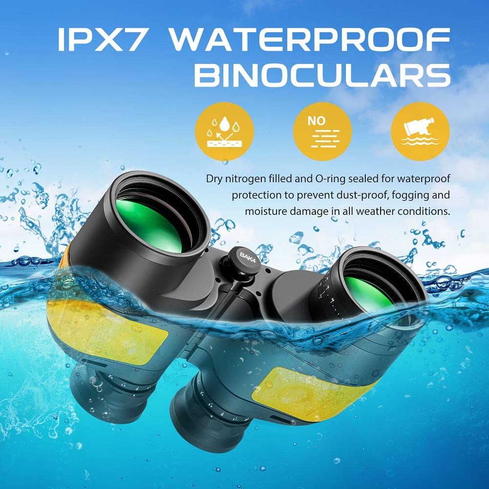 Hooway 7x50 Waterproof Fogproof Military Marine Binoculars w/Internal Rangefinder & Compass for Navigation,Boating,Fishing,and More