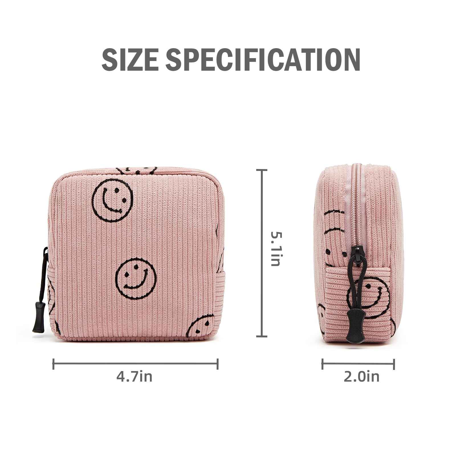 ZOEMTIU Small Makeup Bag for Purse,Mini Cosmetics Bag cute Zipper corduroy Cosmetic Pouch Storage Pouch Travel Toiletry Organizer for Women Girls(Smiley Face,Pink)